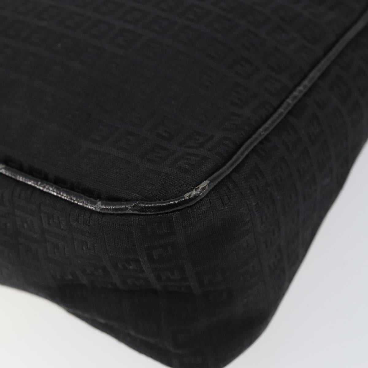 FENDI Zucchino Canvas Shoulder Bag Black Silver Auth 149754