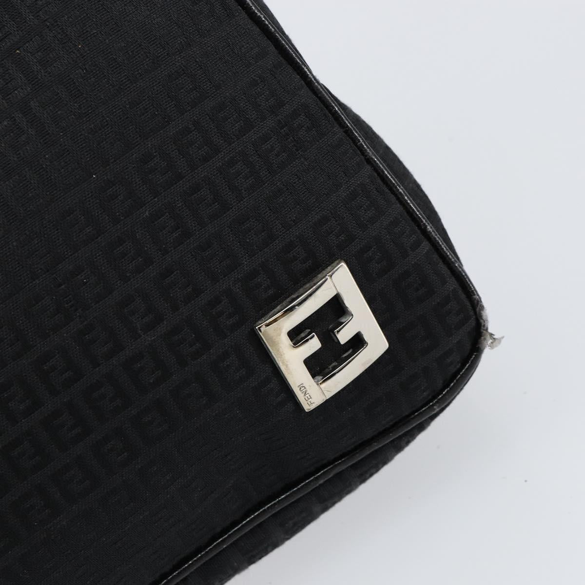 FENDI Zucchino Canvas Shoulder Bag Black Silver Auth 149754