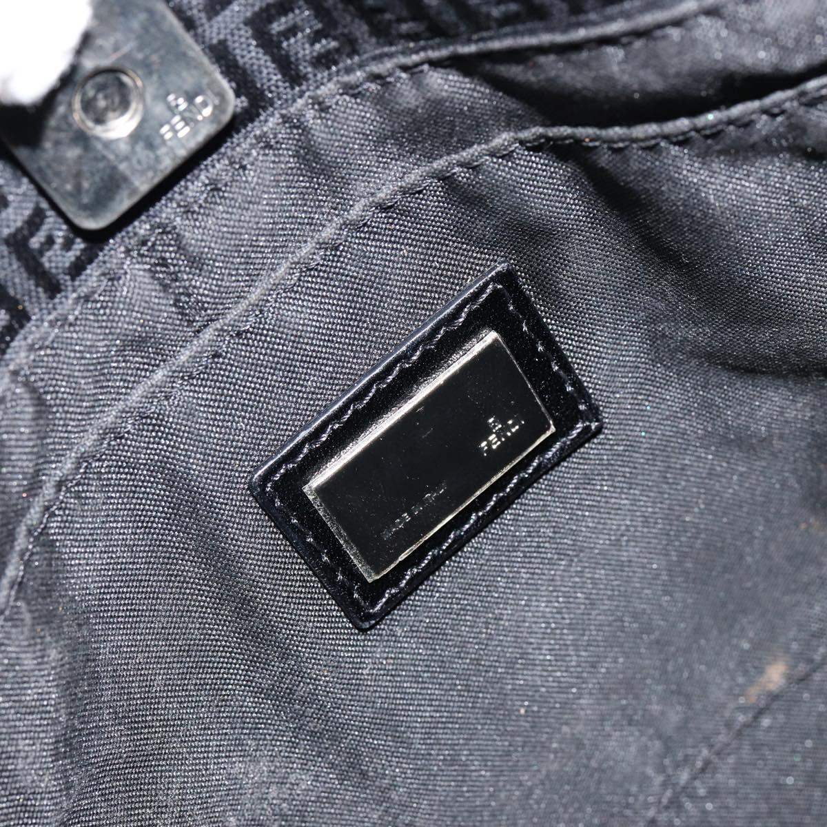 FENDI Zucchino Canvas Shoulder Bag Black Silver Auth 149754