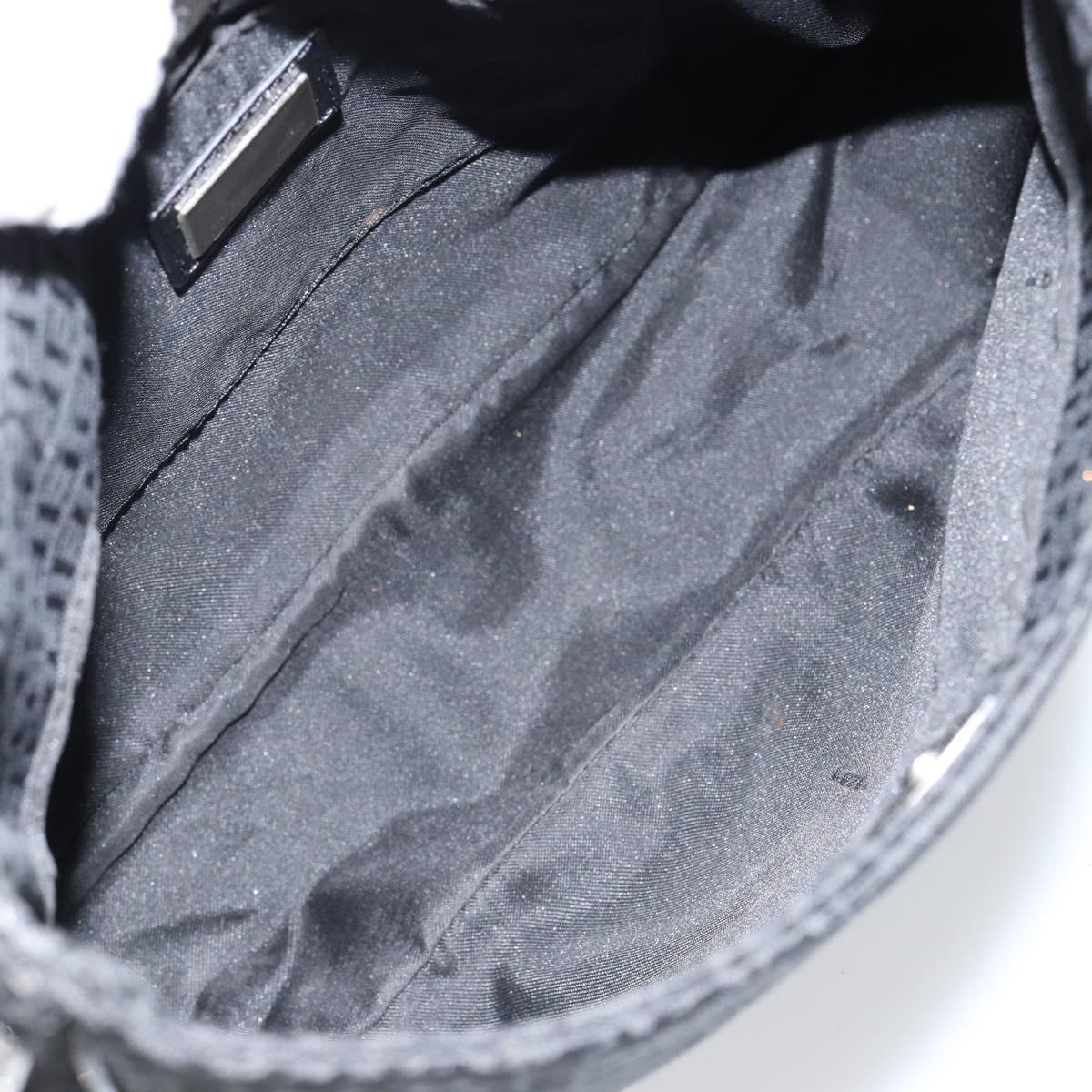 FENDI Zucchino Canvas Shoulder Bag Black Silver Auth 149754