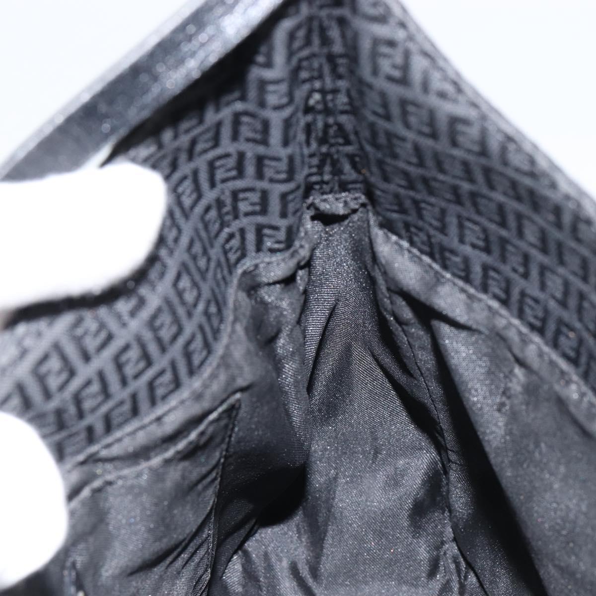 FENDI Zucchino Canvas Shoulder Bag Black Silver Auth 149754