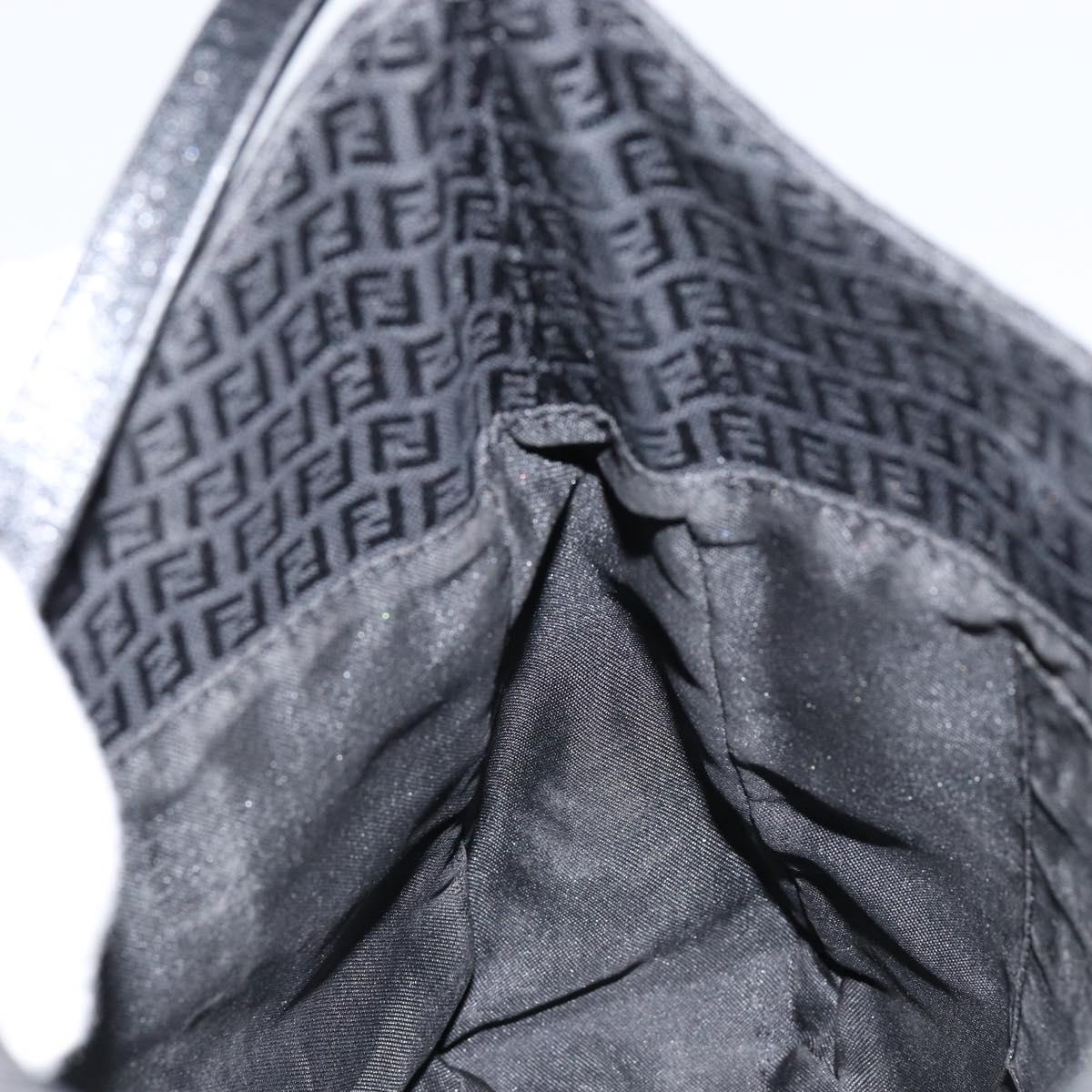 FENDI Zucchino Canvas Shoulder Bag Black Silver Auth 149754