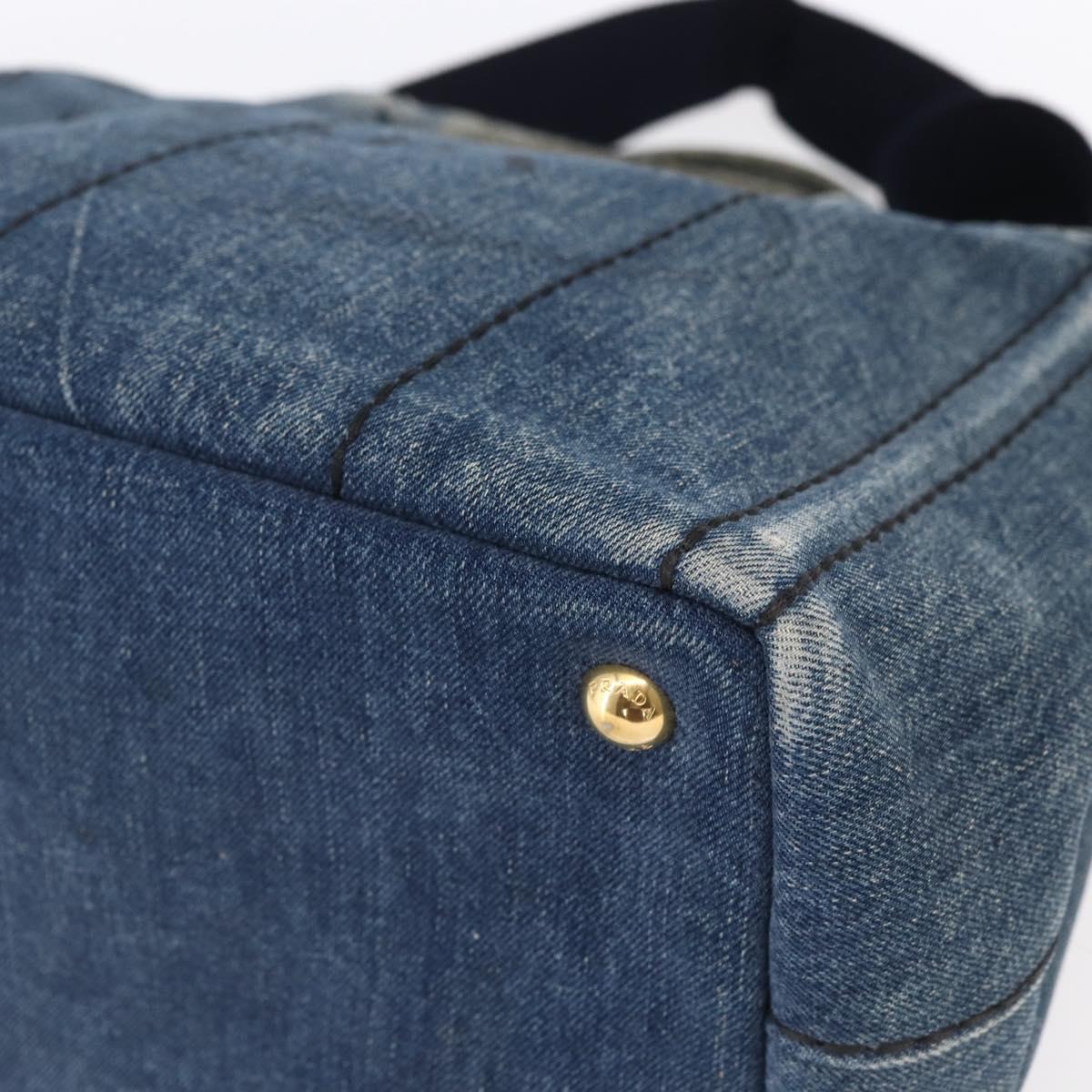 PRADA Canapa PM Hand Bag Denim 2way Blue Gold Auth 149755