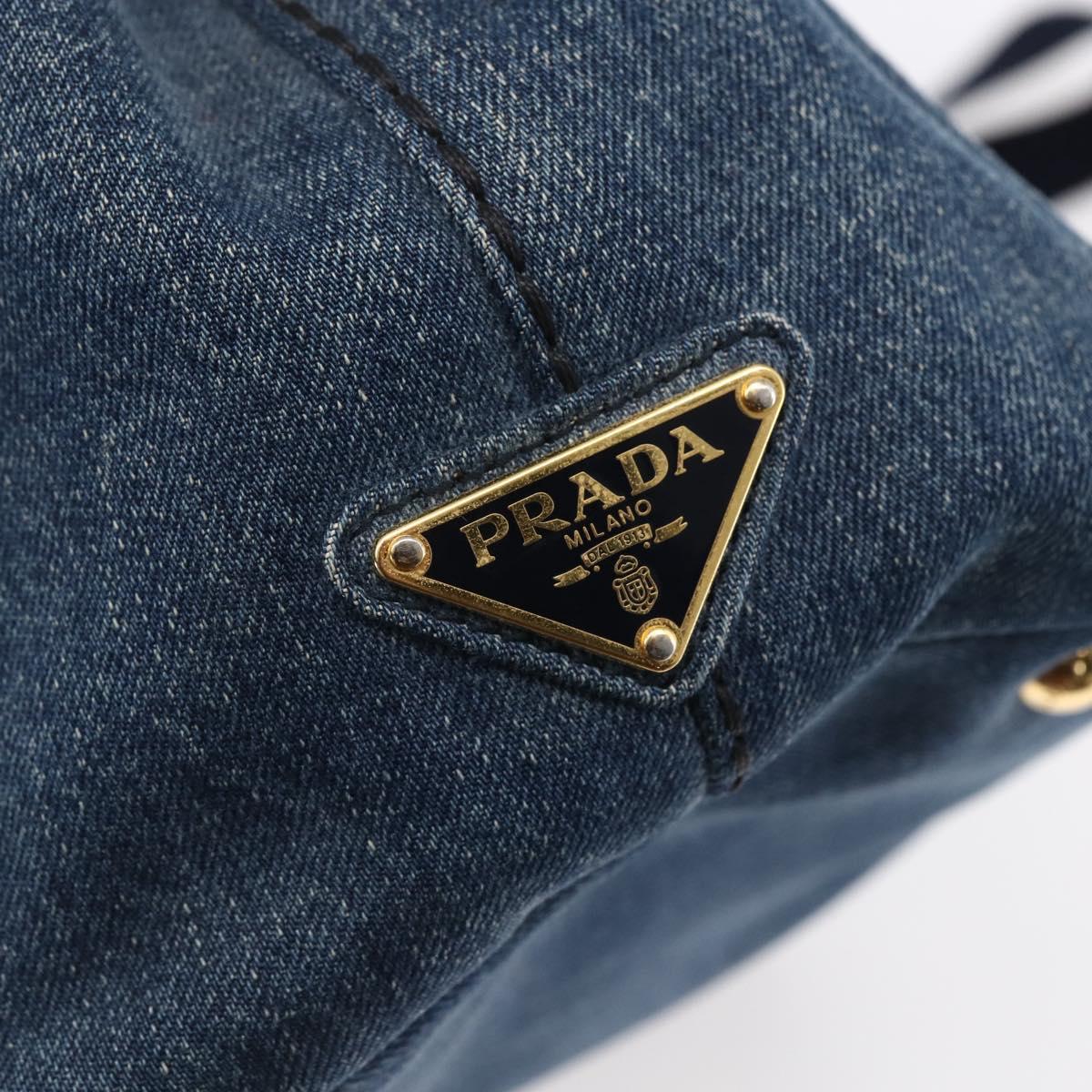 PRADA Canapa PM Hand Bag Denim 2way Blue Gold Auth 149755