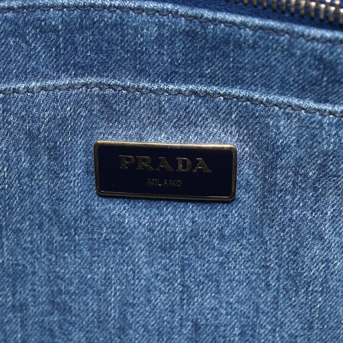 PRADA Canapa PM Hand Bag Denim 2way Blue Gold Auth 149755