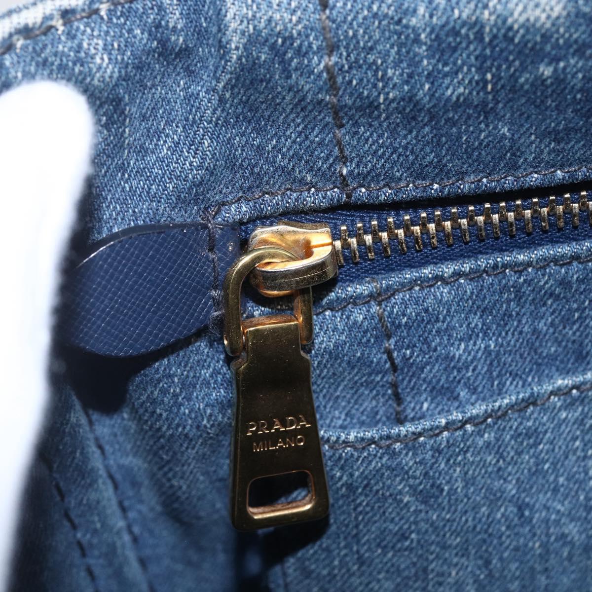 PRADA Canapa PM Hand Bag Denim 2way Blue Gold Auth 149755