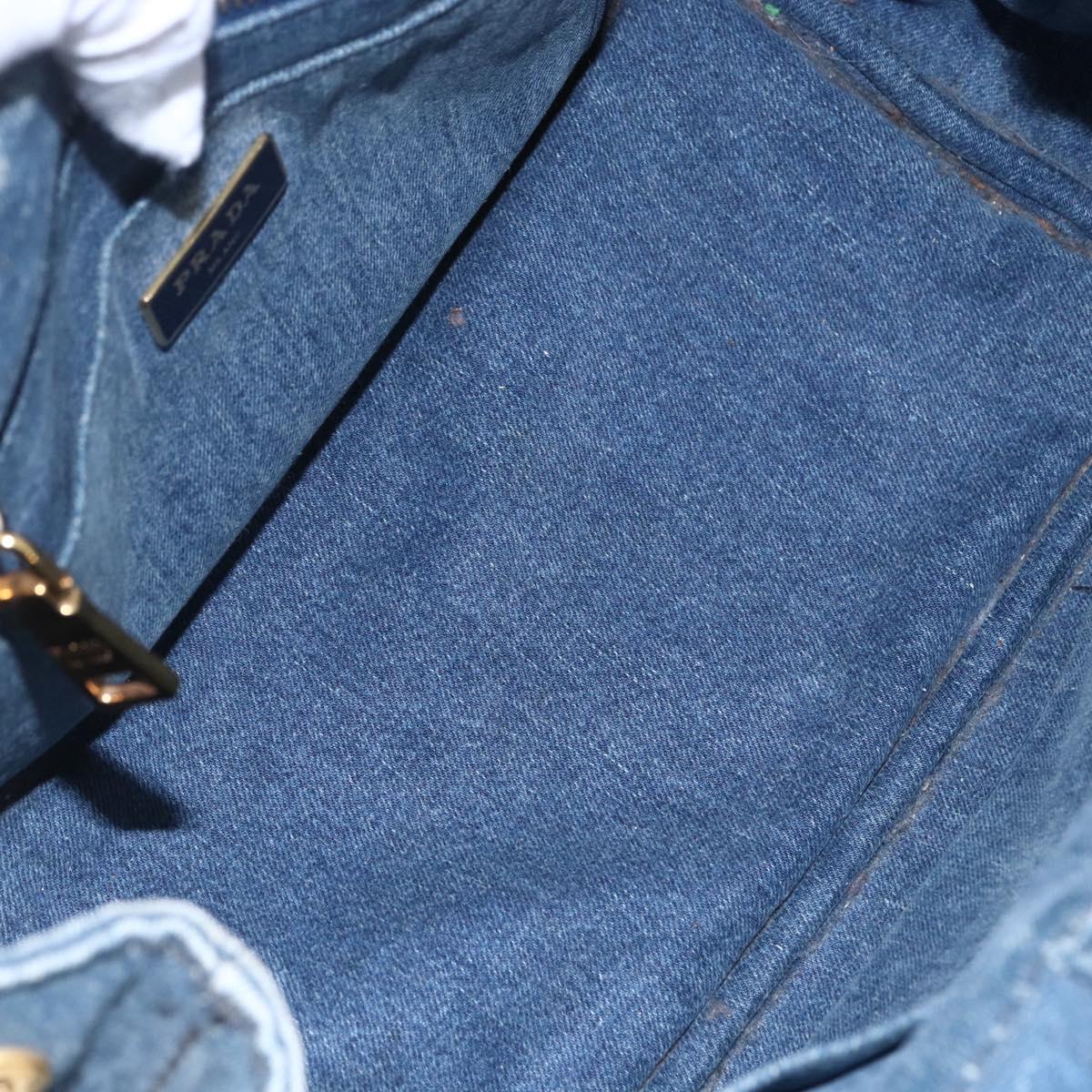 PRADA Canapa PM Hand Bag Denim 2way Blue Gold Auth 149755