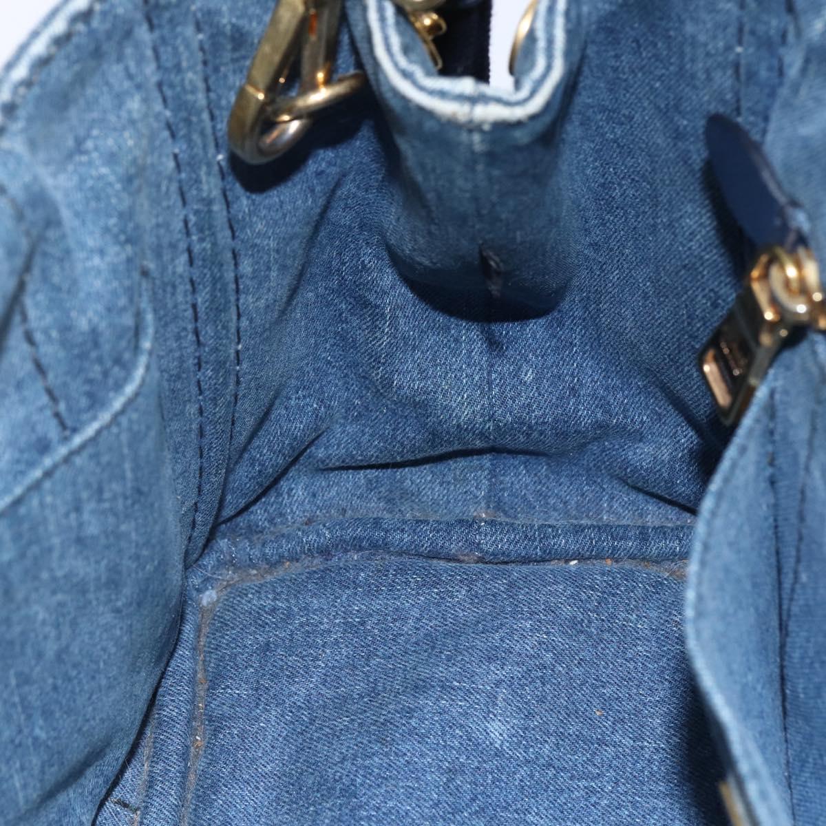 PRADA Canapa PM Hand Bag Denim 2way Blue Gold Auth 149755