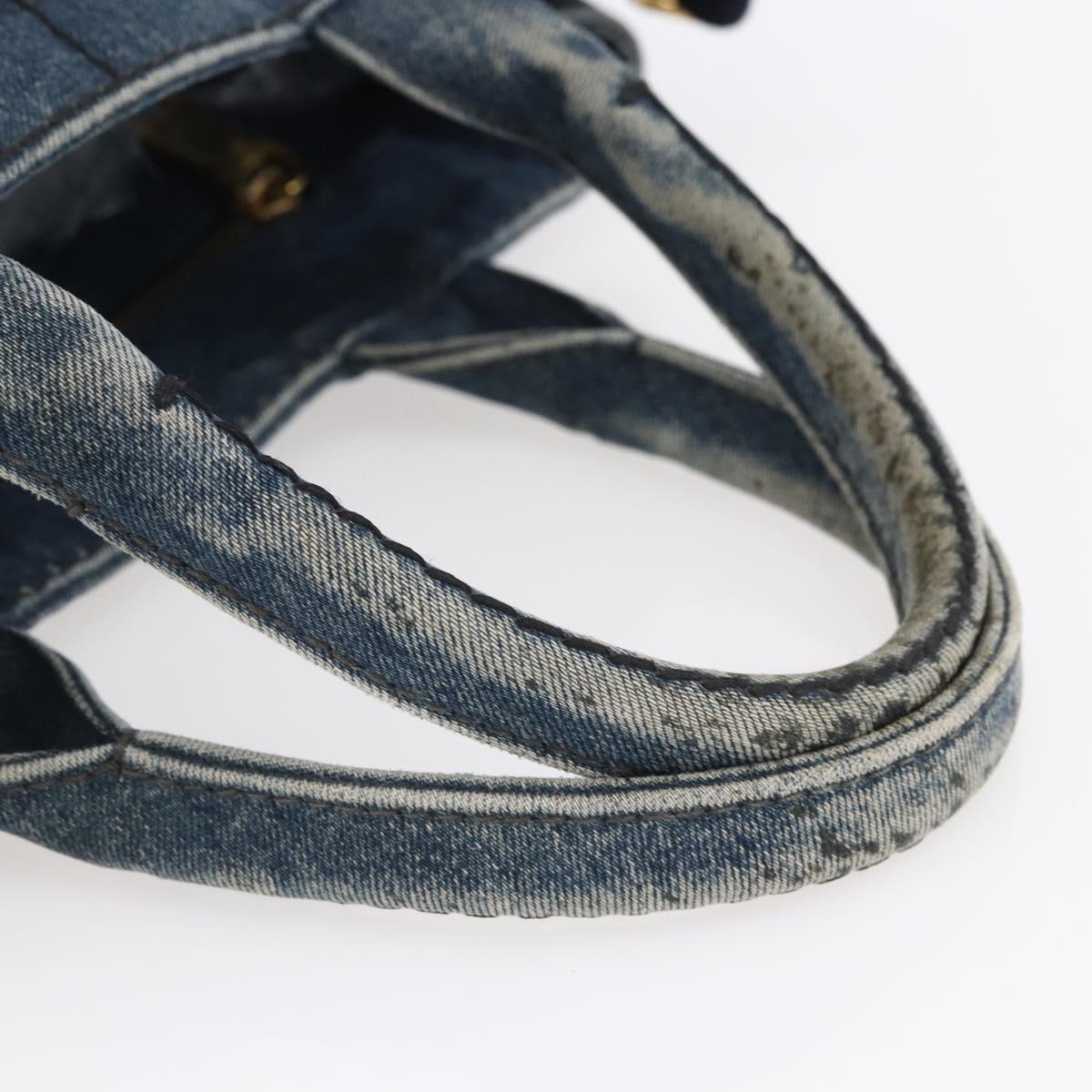 PRADA Canapa PM Hand Bag Denim 2way Blue Gold Auth 149755