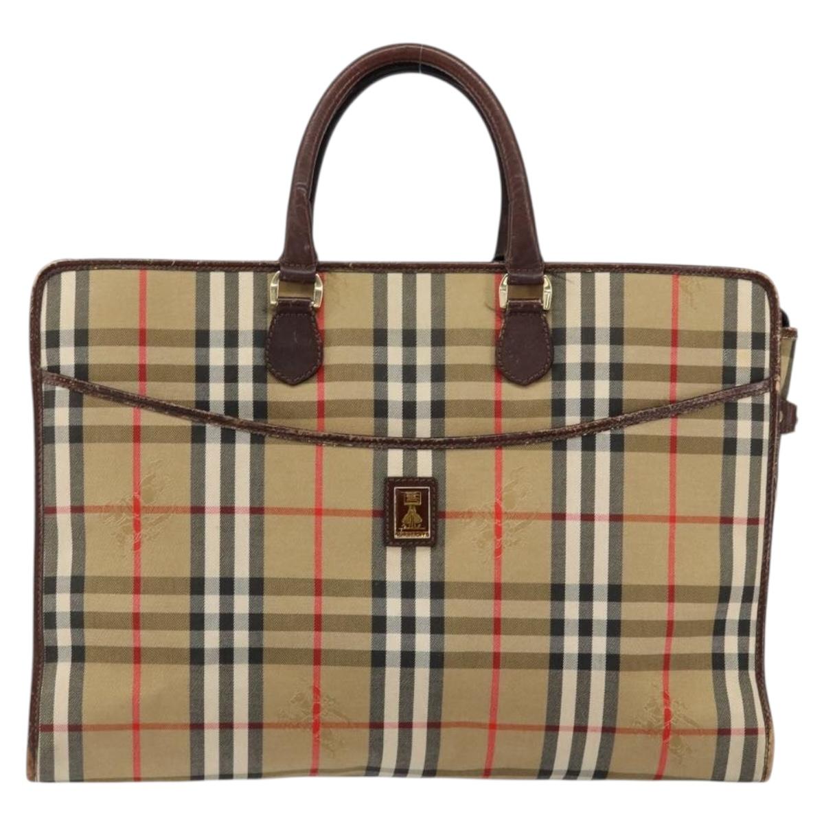 Burberrys Nova Check Business Bag Canvas Beige Gold Auth 149757