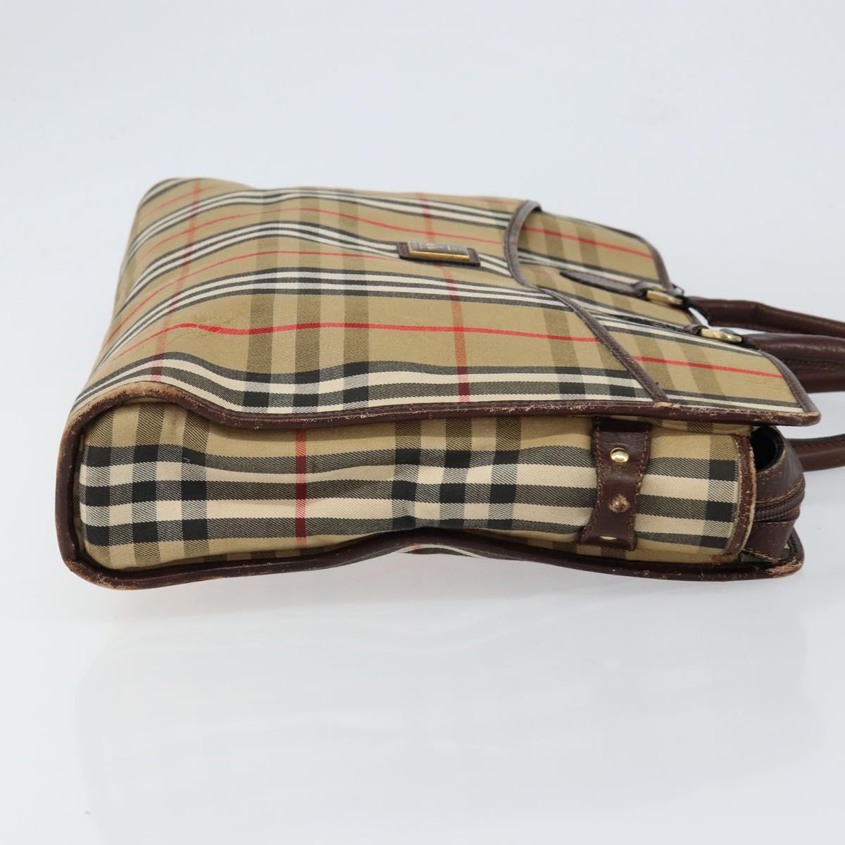 Burberrys Nova Check Business Bag Canvas Beige Gold Auth 149757