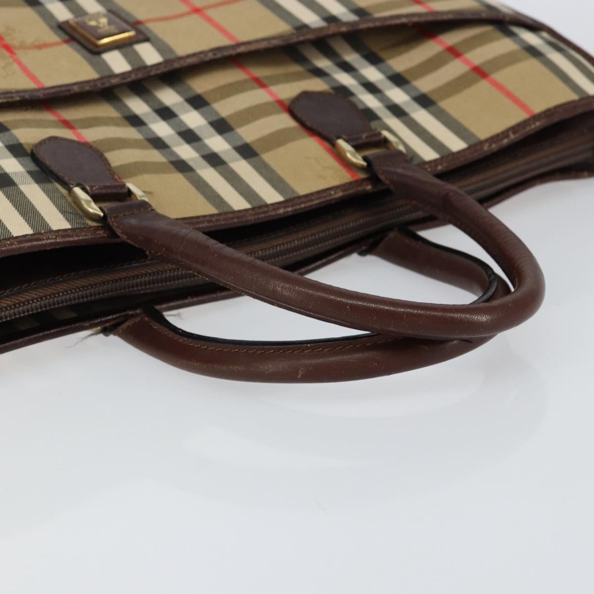 Burberrys Nova Check Business Bag Canvas Beige Gold Auth 149757