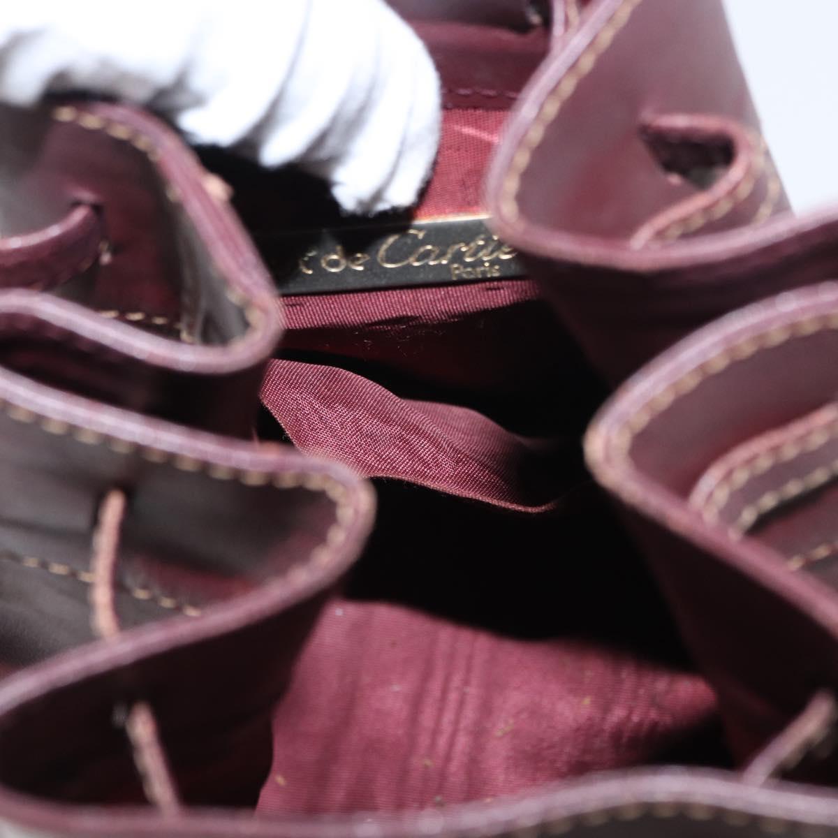 CARTIER Must Line Shoulder Bag Leather Bordeaux Gold Auth 149759