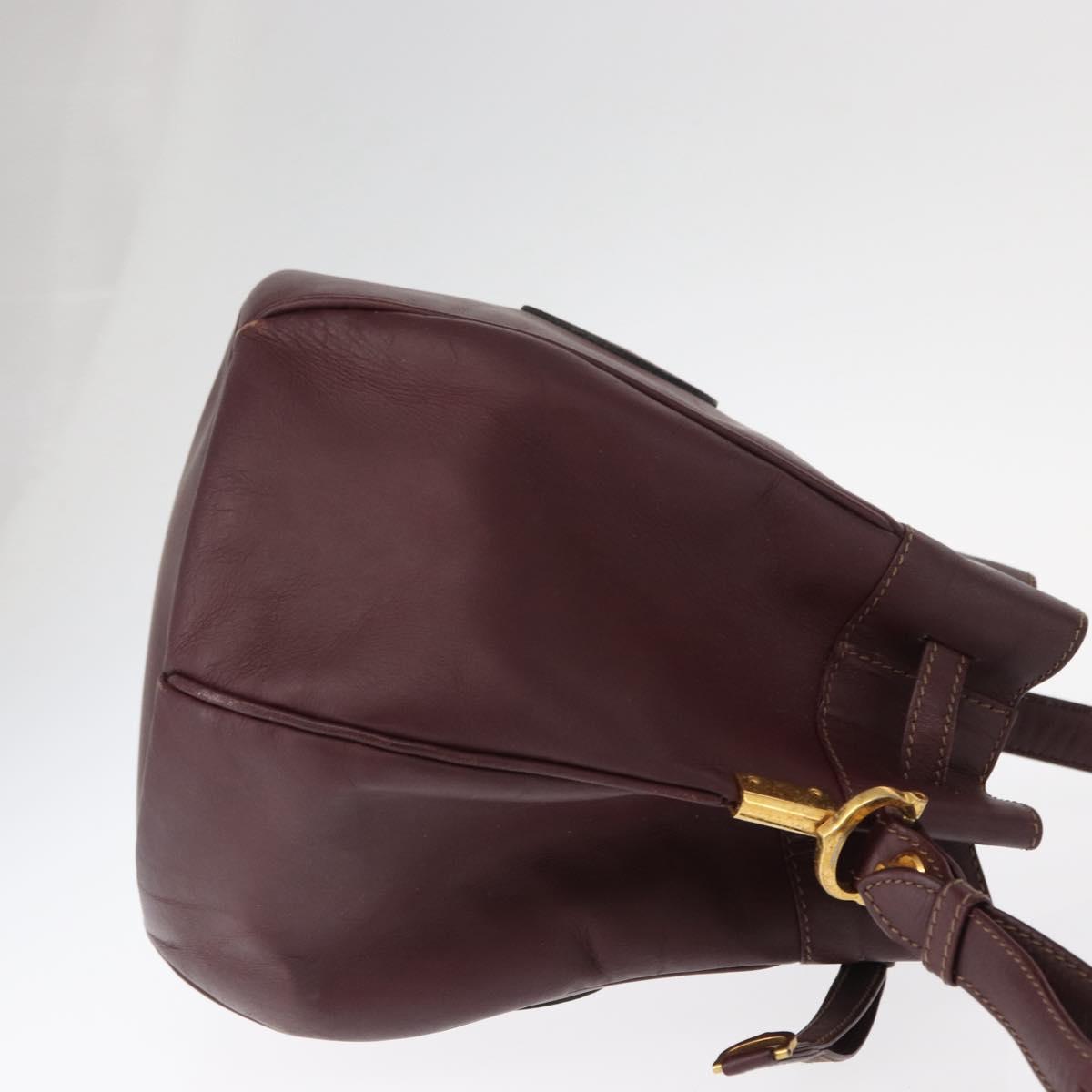 CARTIER Must Line Shoulder Bag Leather Bordeaux Gold Auth 149759