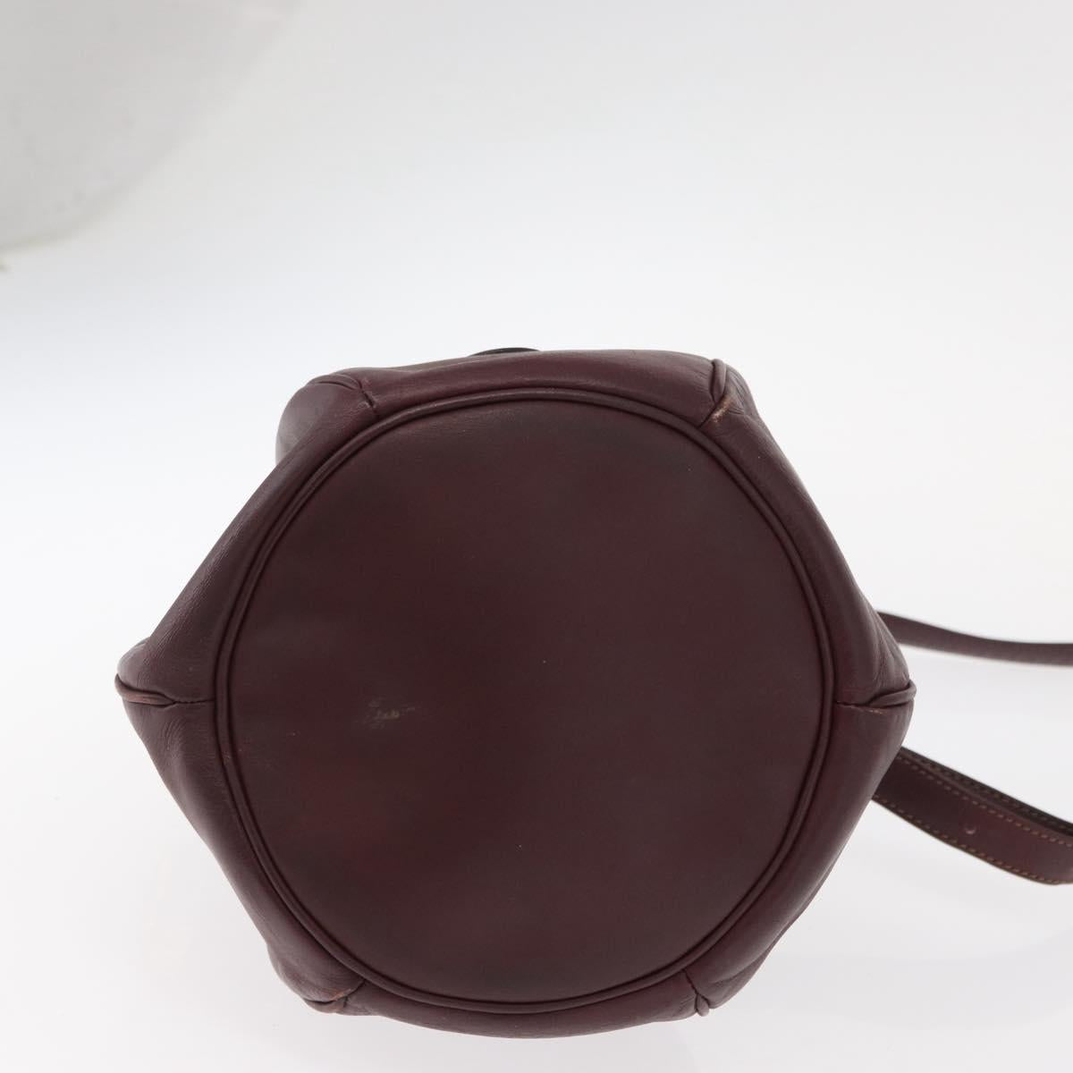 CARTIER Must Line Shoulder Bag Leather Bordeaux Gold Auth 149759