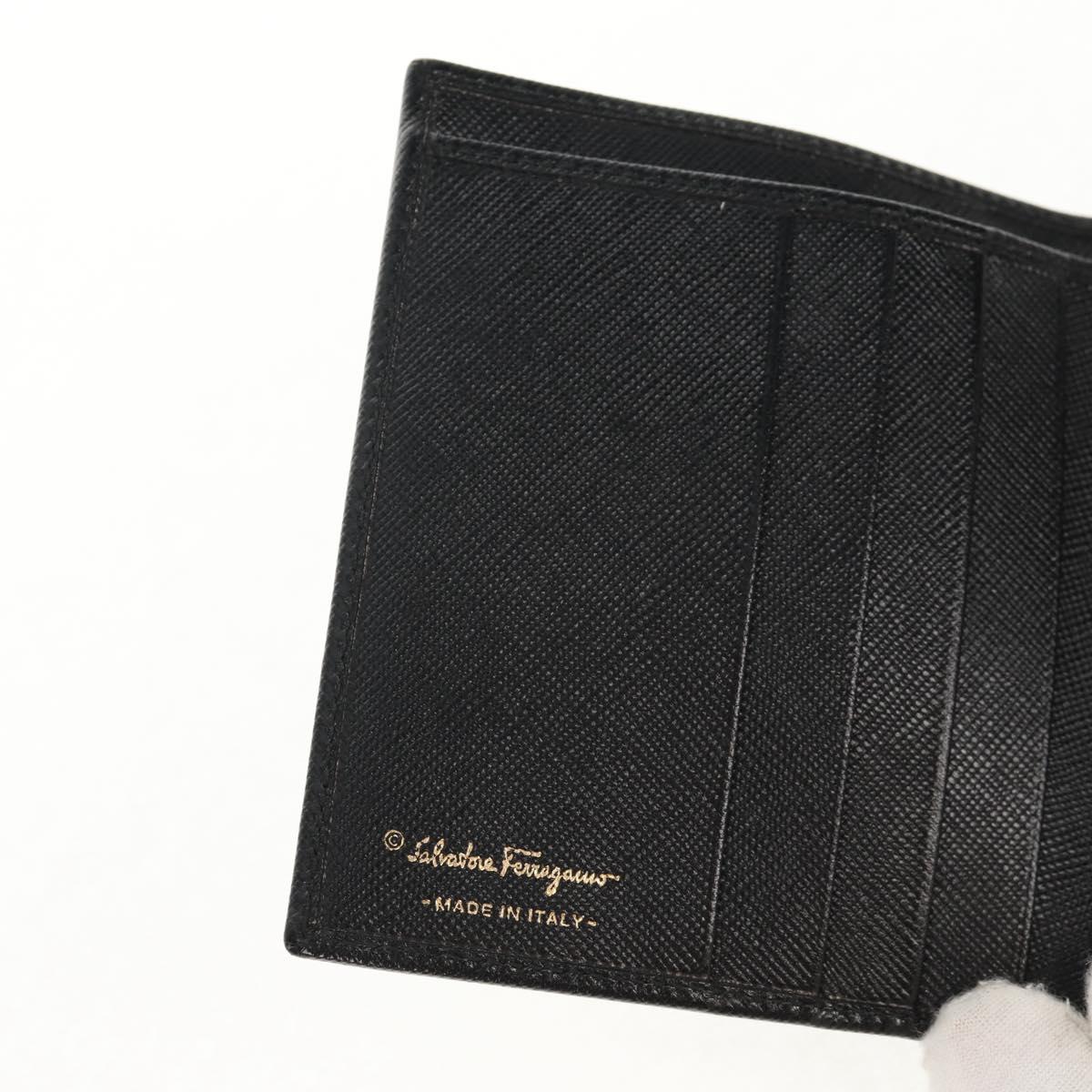 Salvatore Ferragamo Gancini Bifold Wallet Leather Black Gold Auth 149762AV