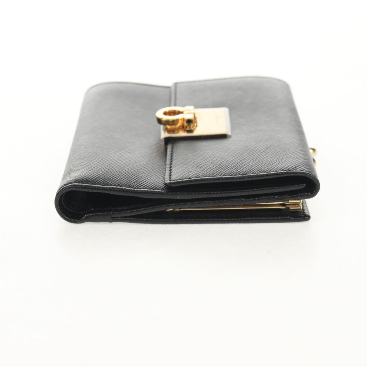 Salvatore Ferragamo Gancini Bifold Wallet Leather Black Gold Auth 149762AV