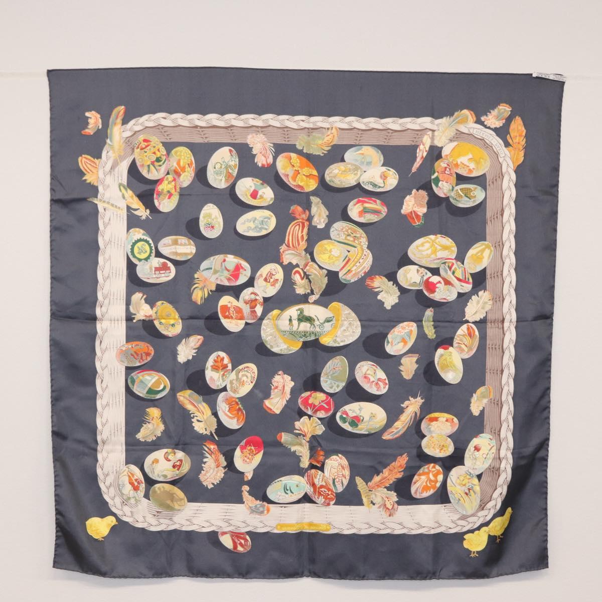 HERMES Carre 90 Scarf Silk ""COUVEE D'HERMES"" Gray Auth 149765
