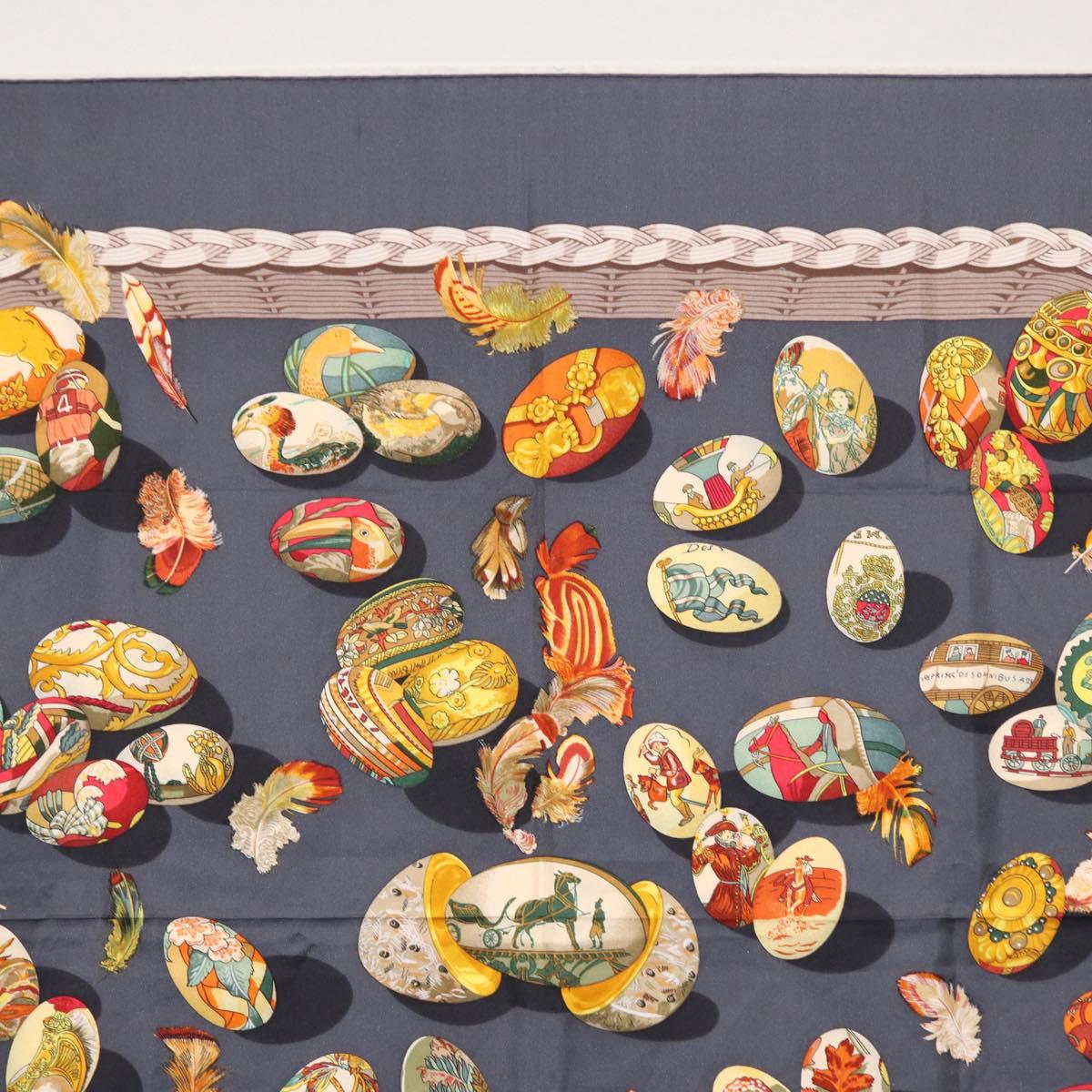 HERMES Carre 90 Scarf Silk ""COUVEE D'HERMES"" Gray Auth 149765