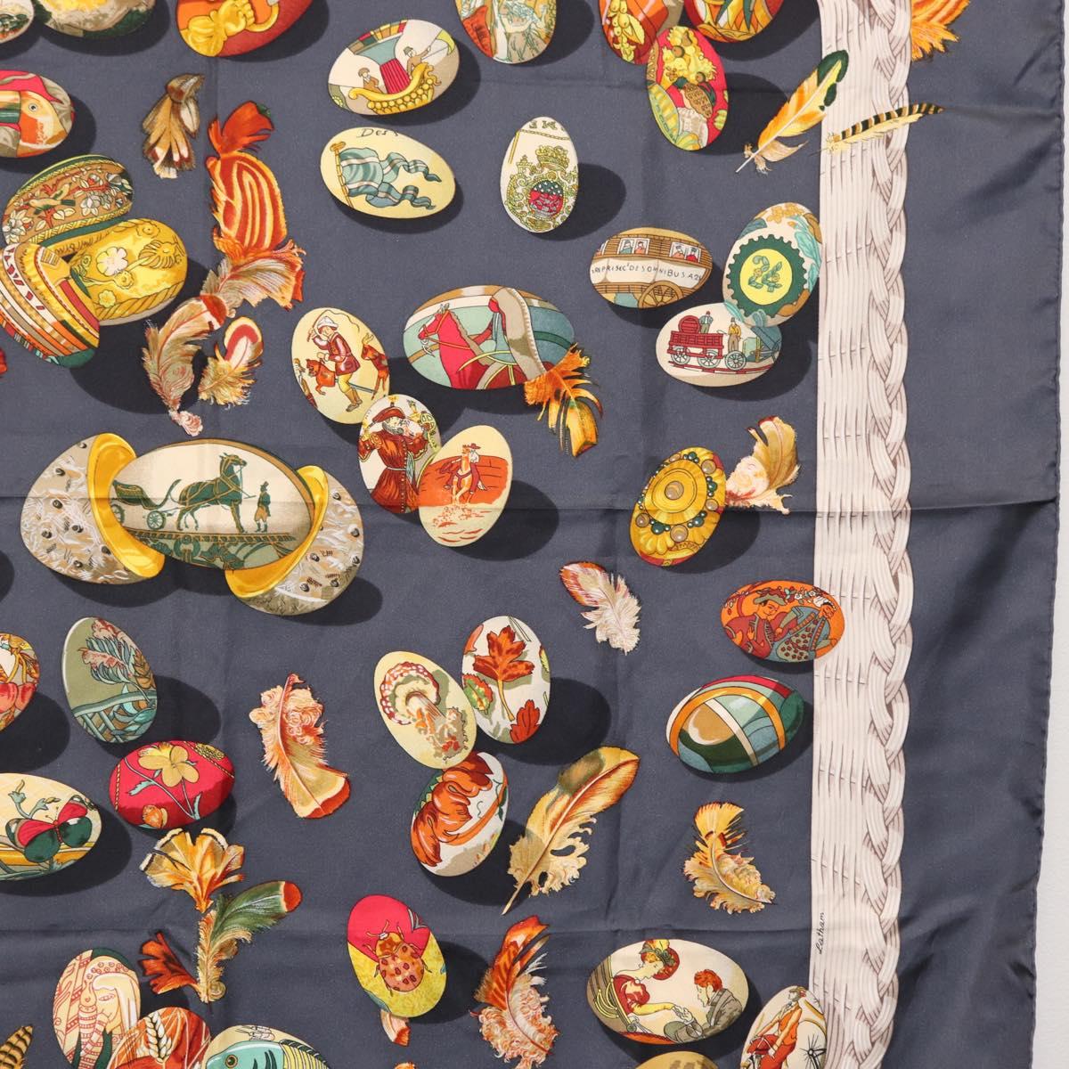 HERMES Carre 90 Scarf Silk ""COUVEE D'HERMES"" Gray Auth 149765