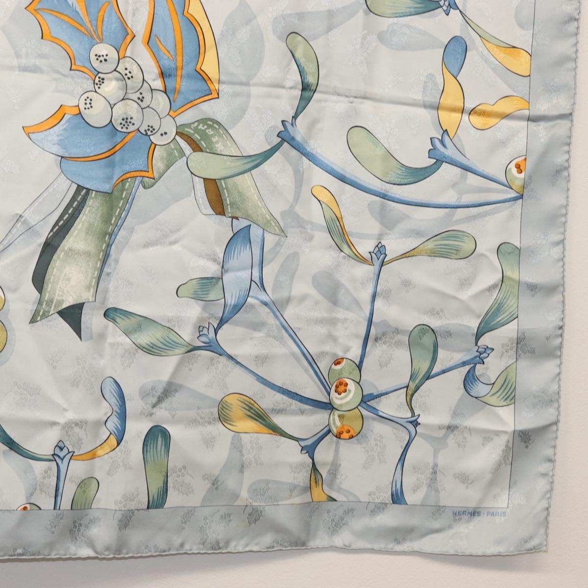 HERMES Carre 90 Scarf Silk ""Neige d'Antan detail"" Light Blue Auth 149766