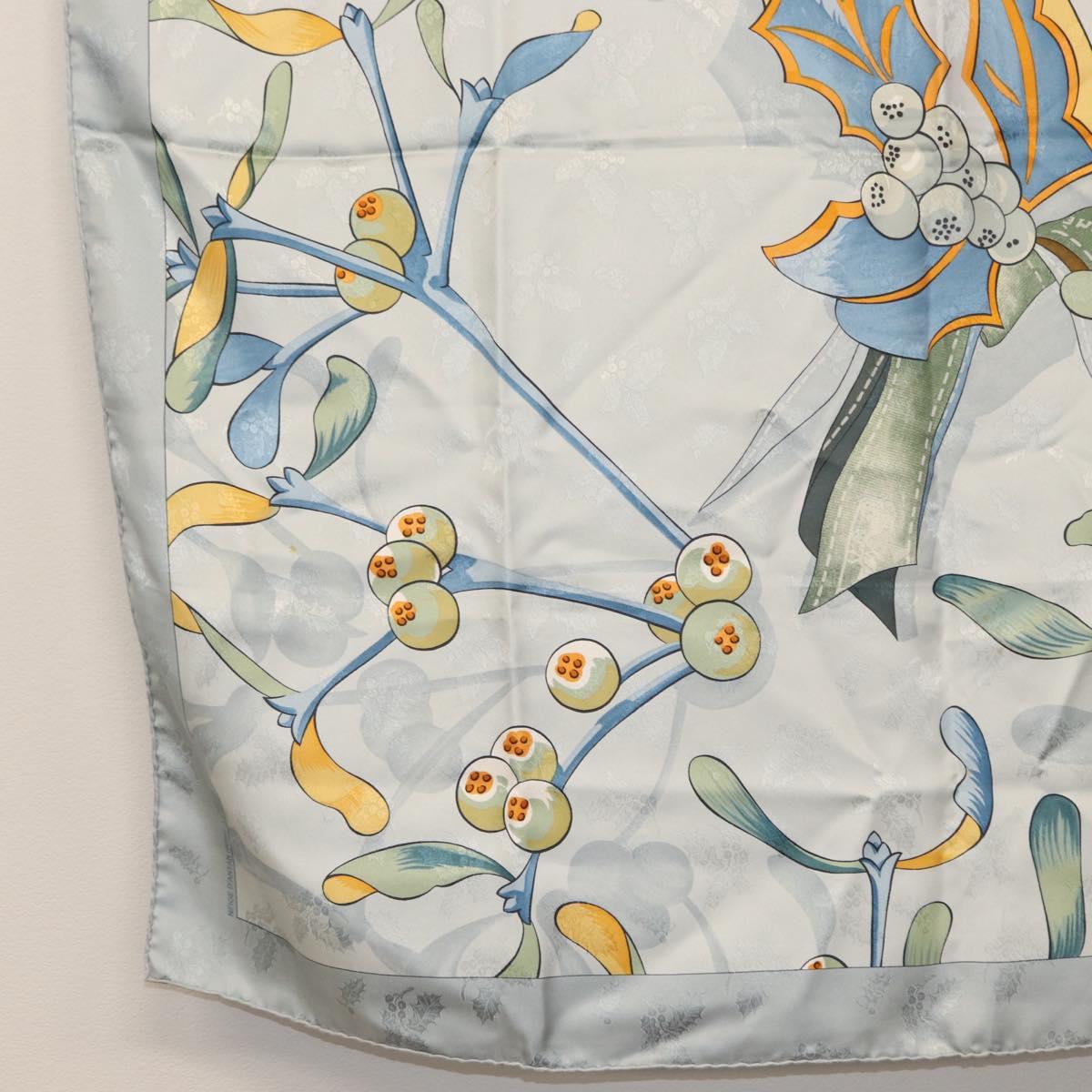 HERMES Carre 90 Scarf Silk ""Neige d'Antan detail"" Light Blue Auth 149766