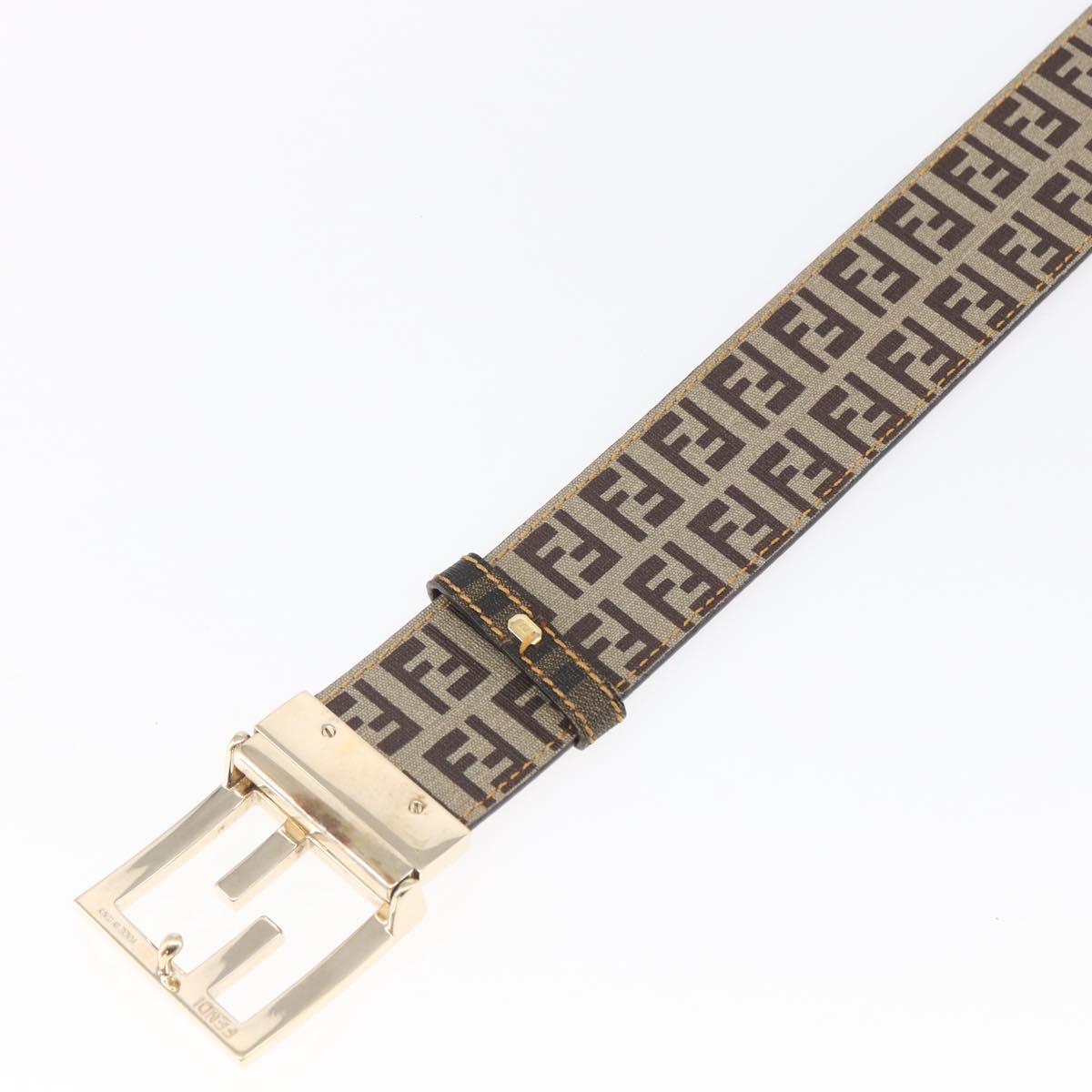 FENDI Zucca Canvas Belt 33.1"" Black Brown Auth 149770A