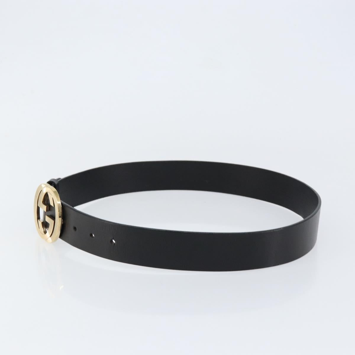 GUCCI Interlocking Belt Leather 37.4"" Black Gold 232849 Auth 149771