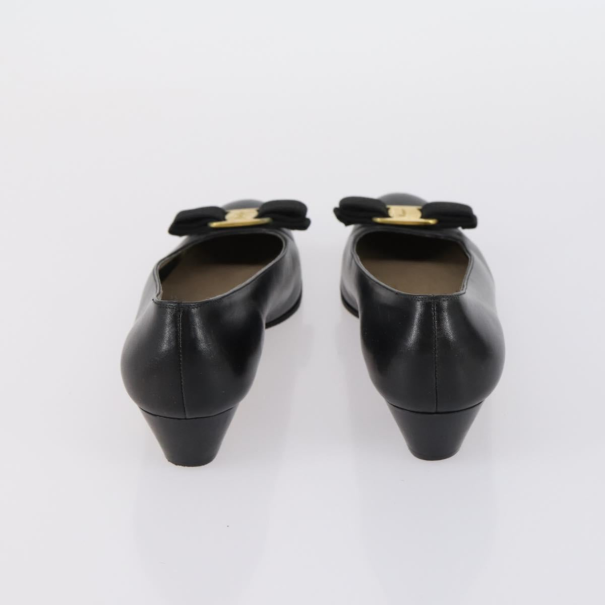 Salvatore Ferragamo Vala Pumps shoes Leather 4 Set Black Brown Auth 149772