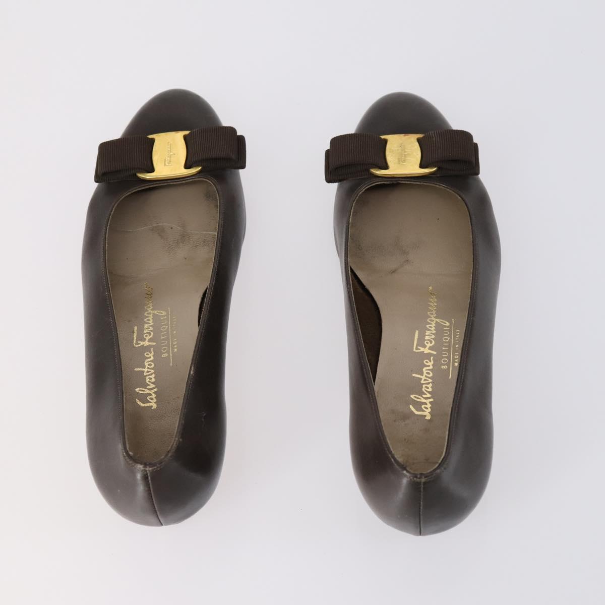 Salvatore Ferragamo Vala Pumps shoes Leather 4 Set Black Brown Auth 149772