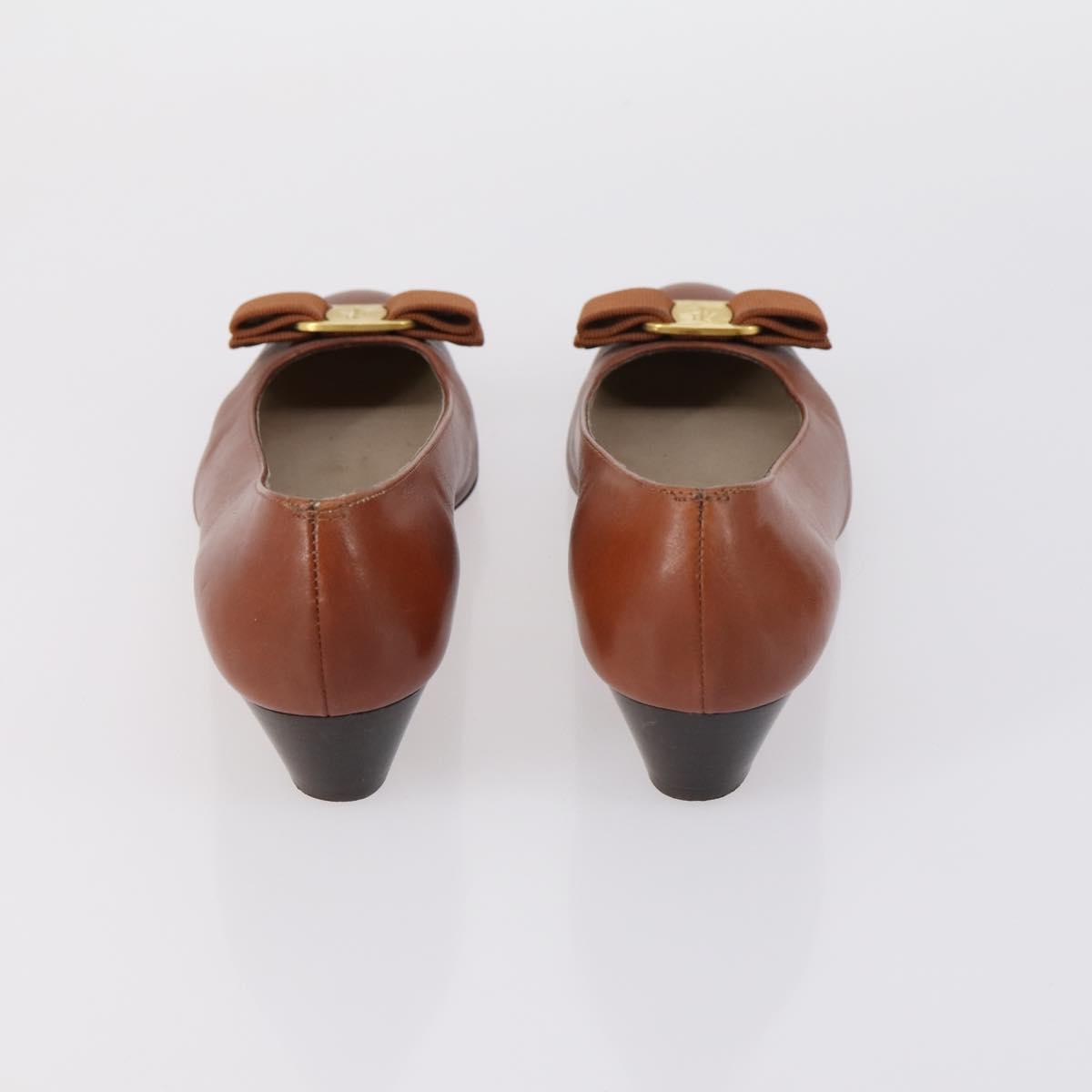 Salvatore Ferragamo Vala Pumps shoes Leather 4 Set Black Brown Auth 149772