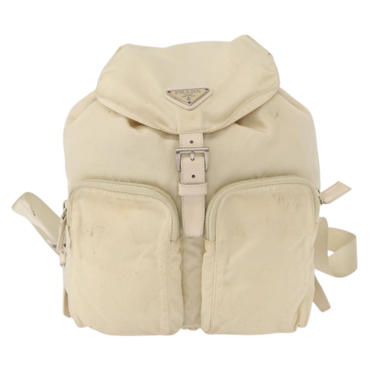 PRADA Backpack Nylon White Silver Auth 149779