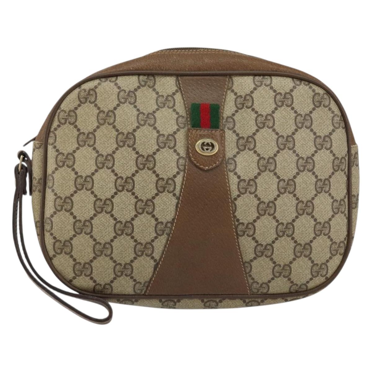 GUCCI GG Supreme Web Sherry Line Clutch Bag PVC Beige Red 89 01 034 Auth 149786