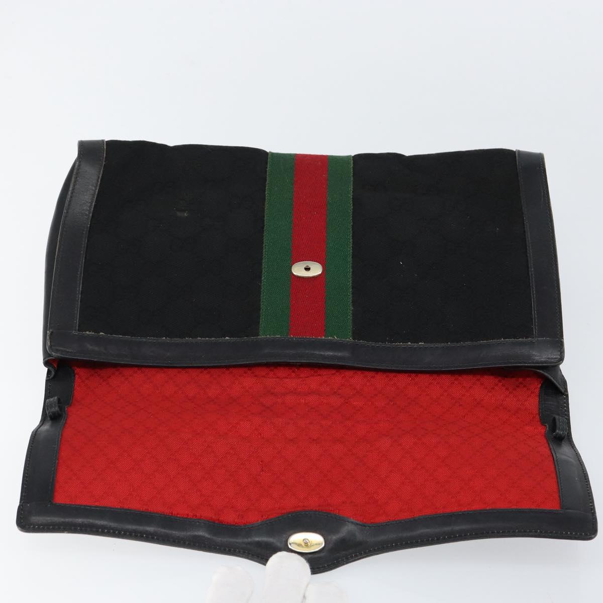 GUCCI GG Canvas Web Sherry Line Clutch Bag Black Red 5 004 3657 30 Auth 149787