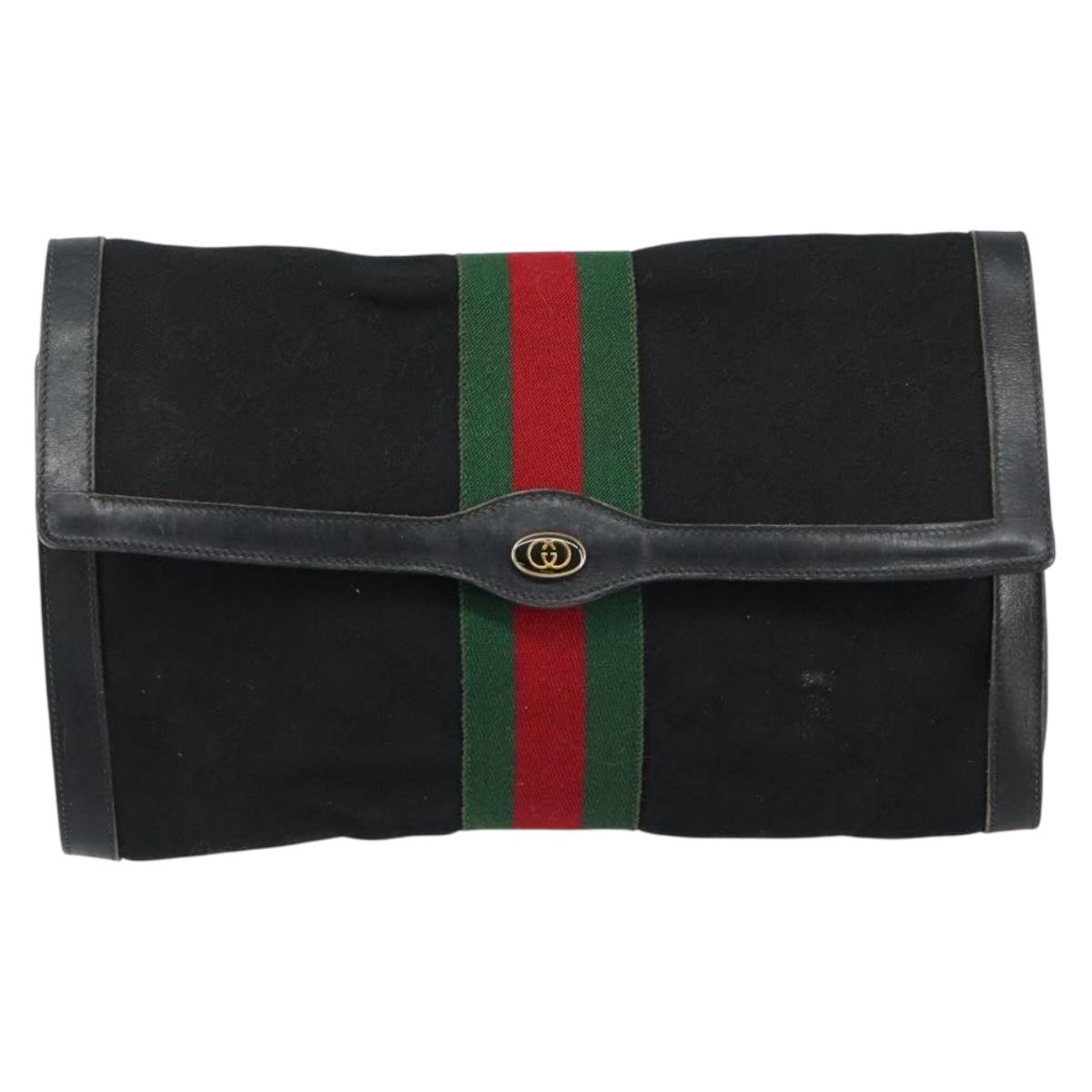 GUCCI GG Canvas Web Sherry Line Clutch Bag Black Red 5 004 3657 30 Auth 149787