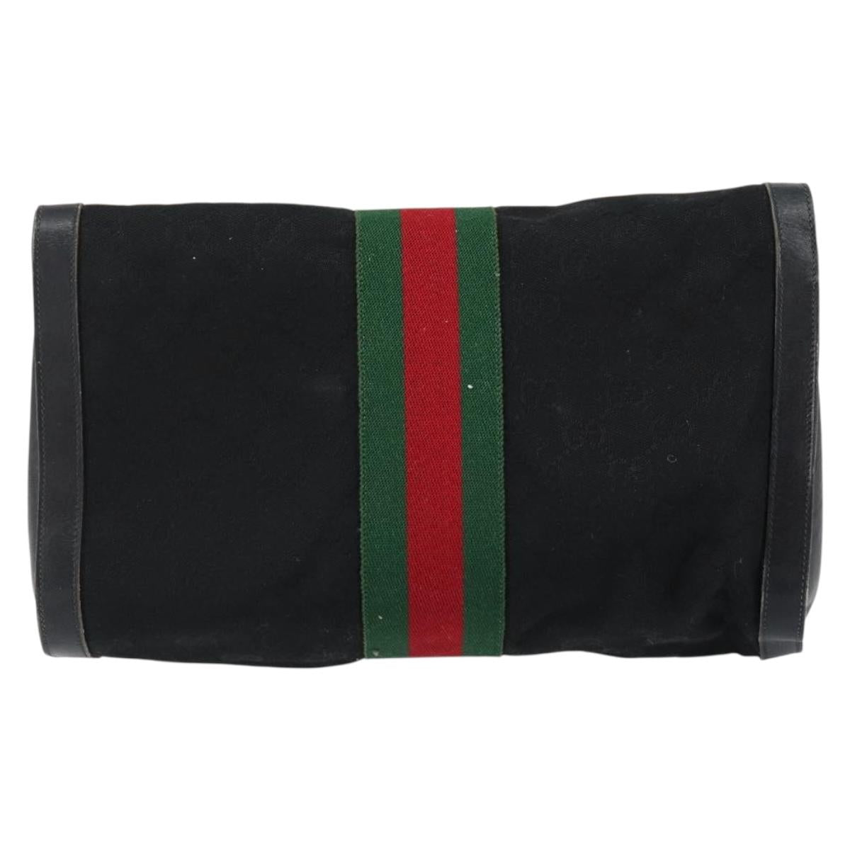 GUCCI GG Canvas Web Sherry Line Clutch Bag Black Red 5 004 3657 30 Auth 149787