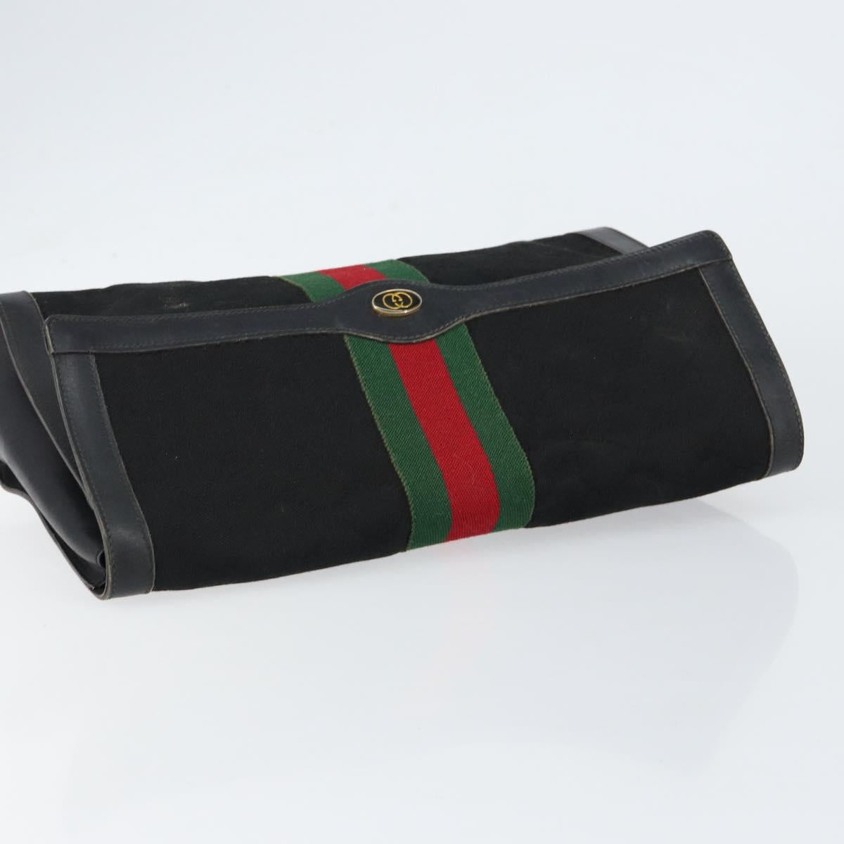 GUCCI GG Canvas Web Sherry Line Clutch Bag Black Red 5 004 3657 30 Auth 149787