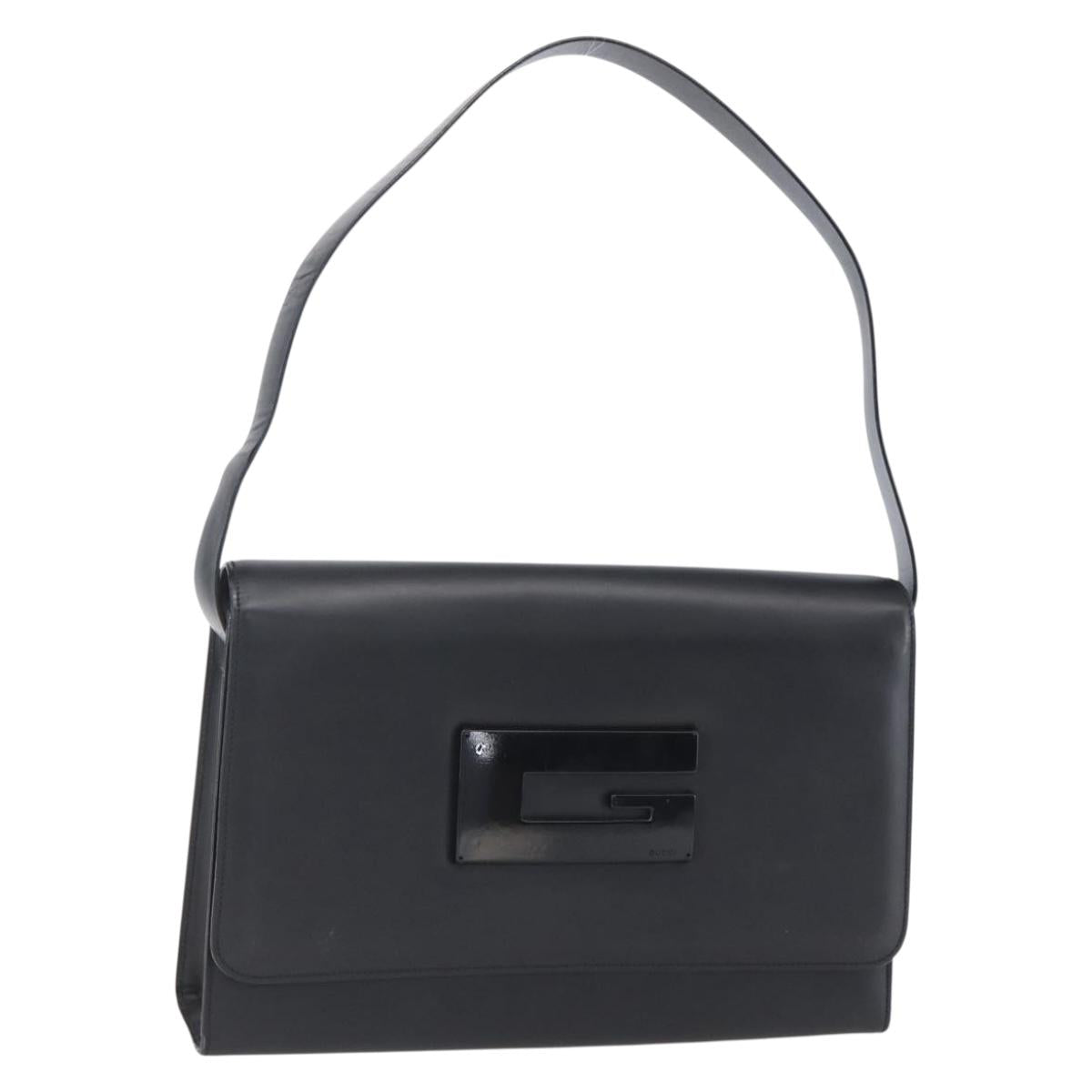 GUCCI Shoulder Bag Enamel Black Silver 001 3064 Auth 149788
