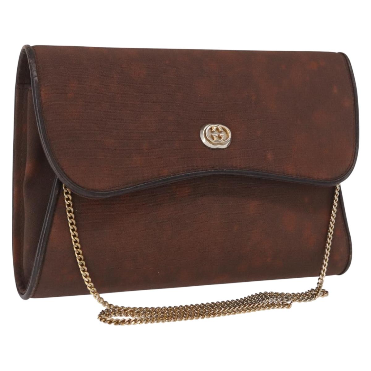 GUCCI Chain Shoulder Bag Nylon Brown Gold Auth 149791