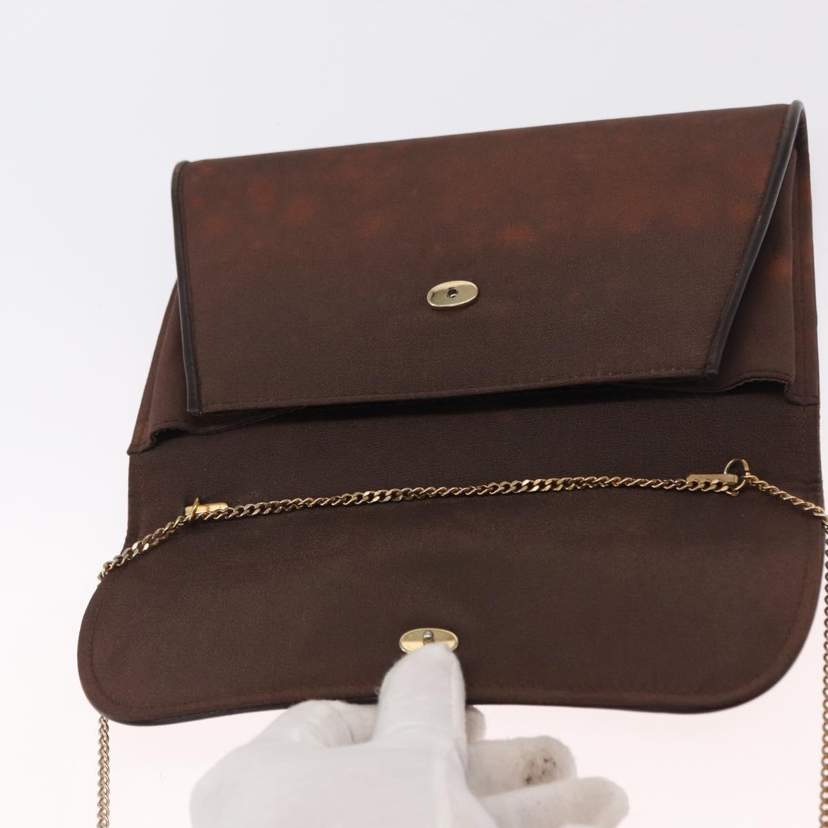 GUCCI Chain Shoulder Bag Nylon Brown Gold Auth 149791