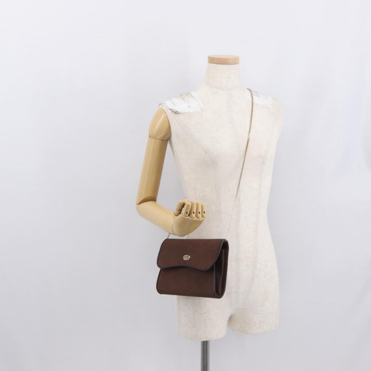 GUCCI Chain Shoulder Bag Nylon Brown Gold Auth 149791