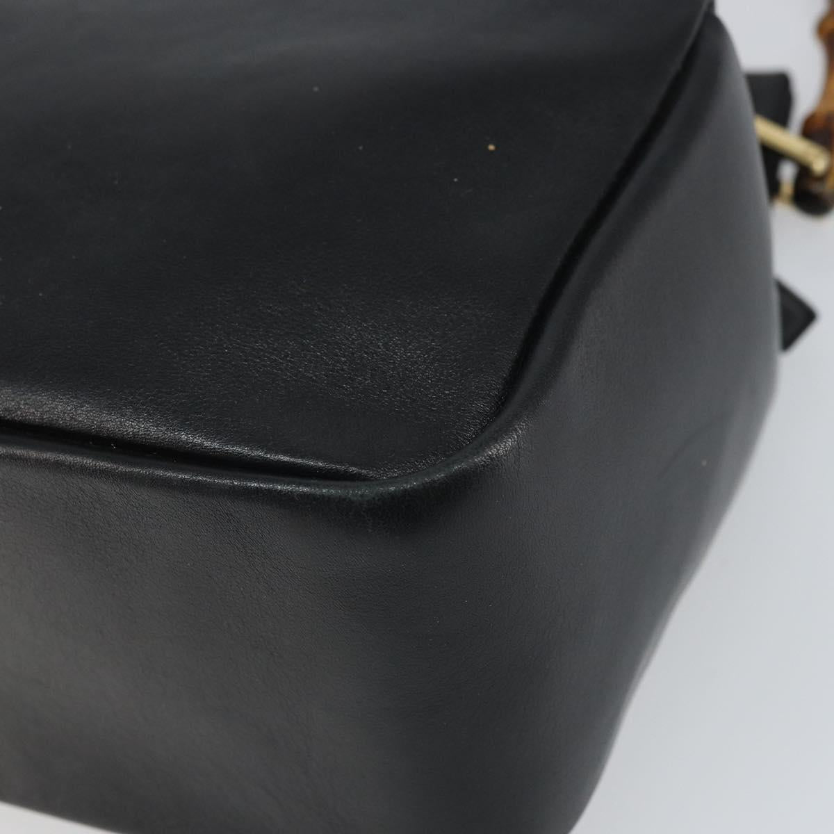 GUCCI Bamboo Hand Bag Leather Black Gold 000 3444 0575 Auth 149792