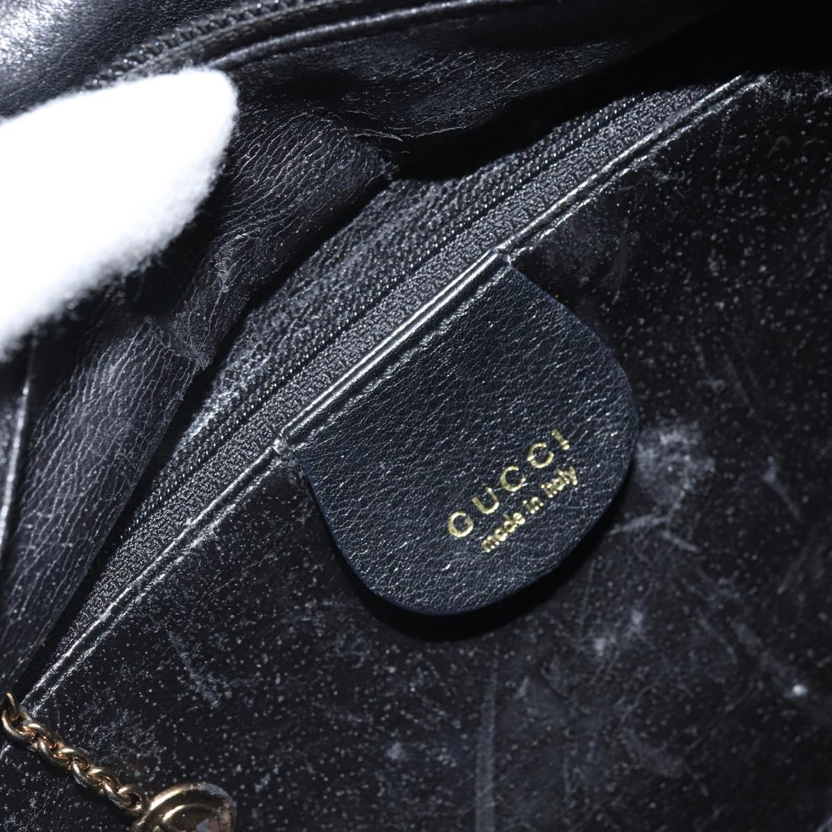 GUCCI Bamboo Hand Bag Leather Black Gold 000 3444 0575 Auth 149792