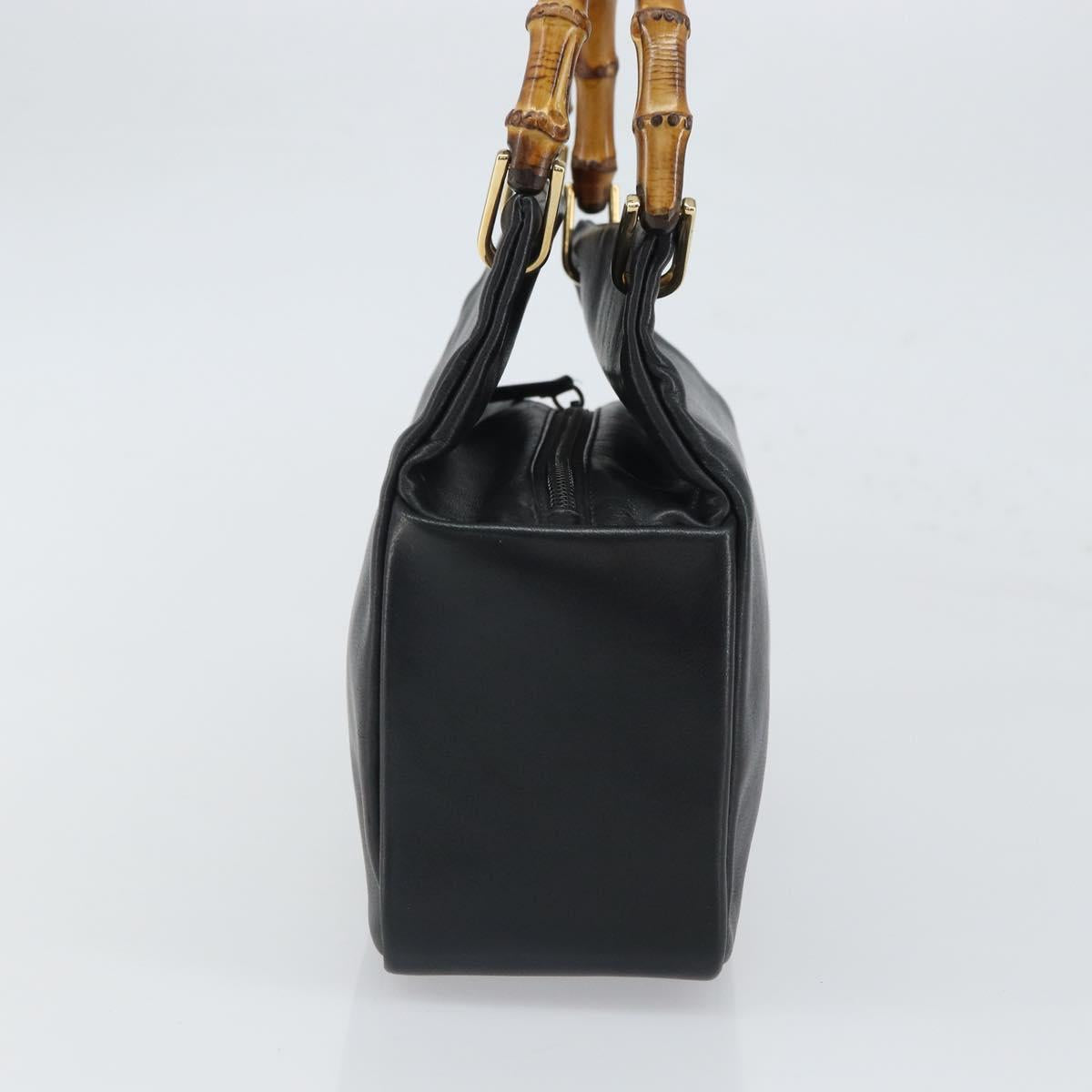 GUCCI Bamboo Hand Bag Leather Black Gold 000 3444 0575 Auth 149792