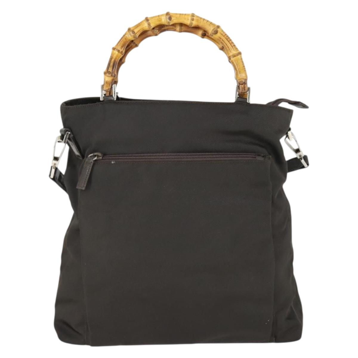 GUCCI Bamboo Hand Bag Nylon Outlet 2way Brown Silver 002 3754 0506 Auth 149802