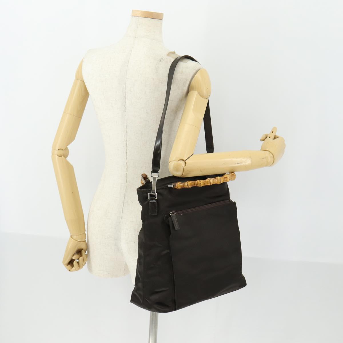 GUCCI Bamboo Hand Bag Nylon Outlet 2way Brown Silver 002 3754 0506 Auth 149802