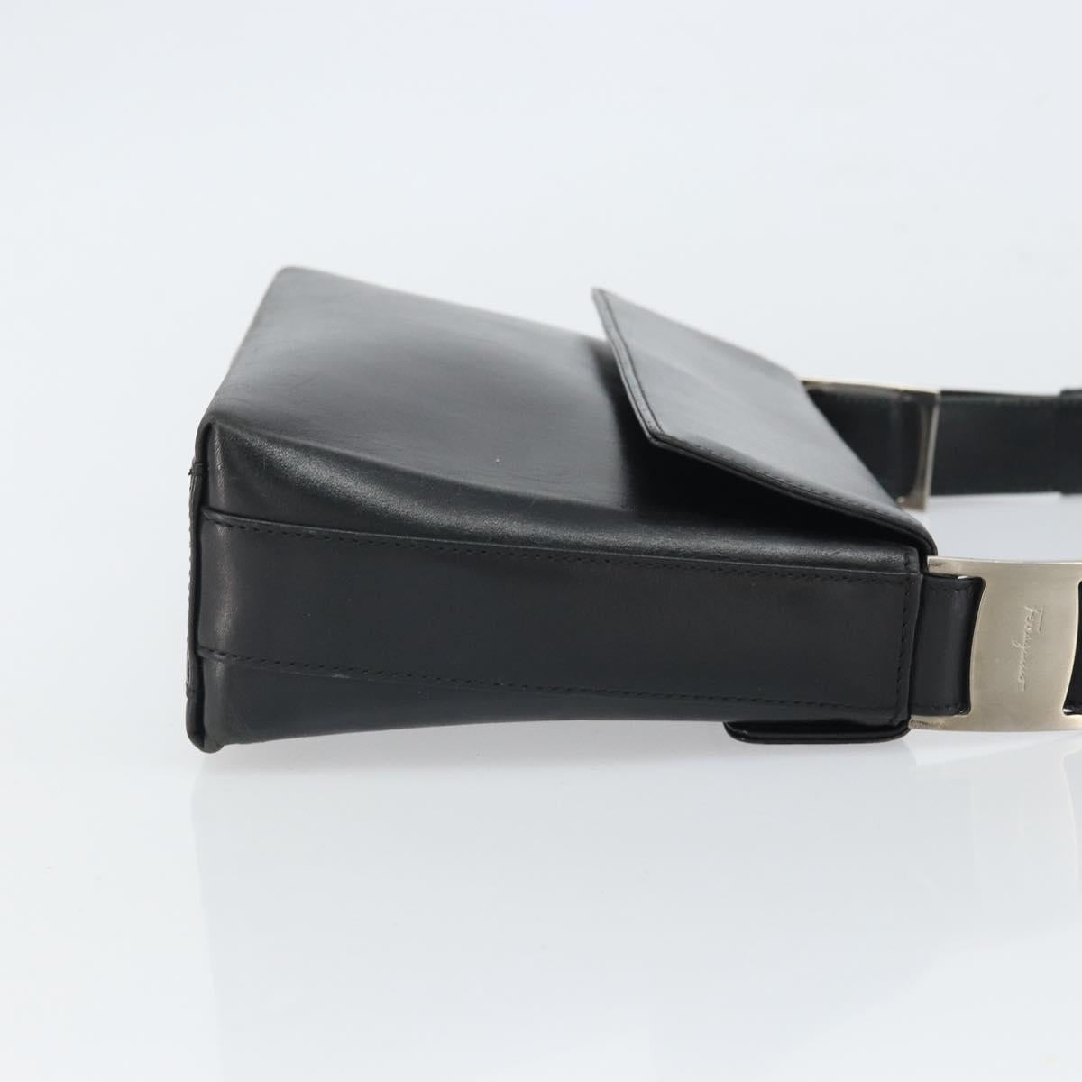 Salvatore Ferragamo Vala Shoulder Bag Leather Black Silver Auth 149807