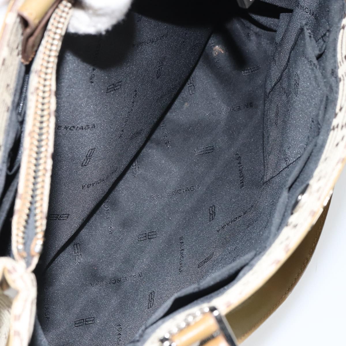 BALENCIAGA Hand Bag Canvas Beige Silver Auth 149812