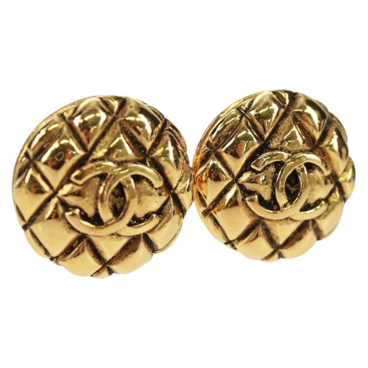 CHANEL Matelasse COCO Mark Earring metal Gold CC Auth 149817V