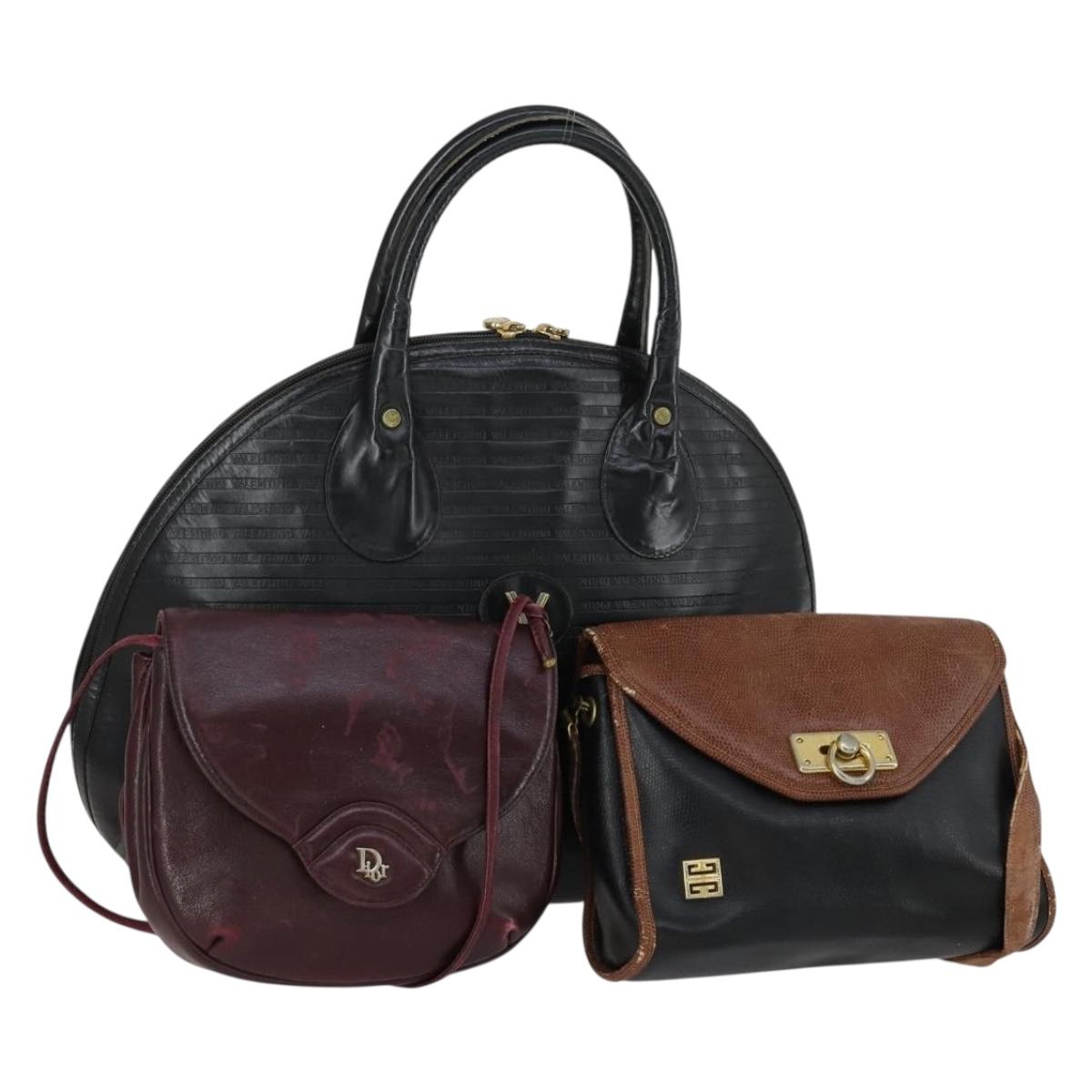 GIVENCHY Valentino Dior Bag Leather 3 Set Brown Bordeaux black Auth 149826
